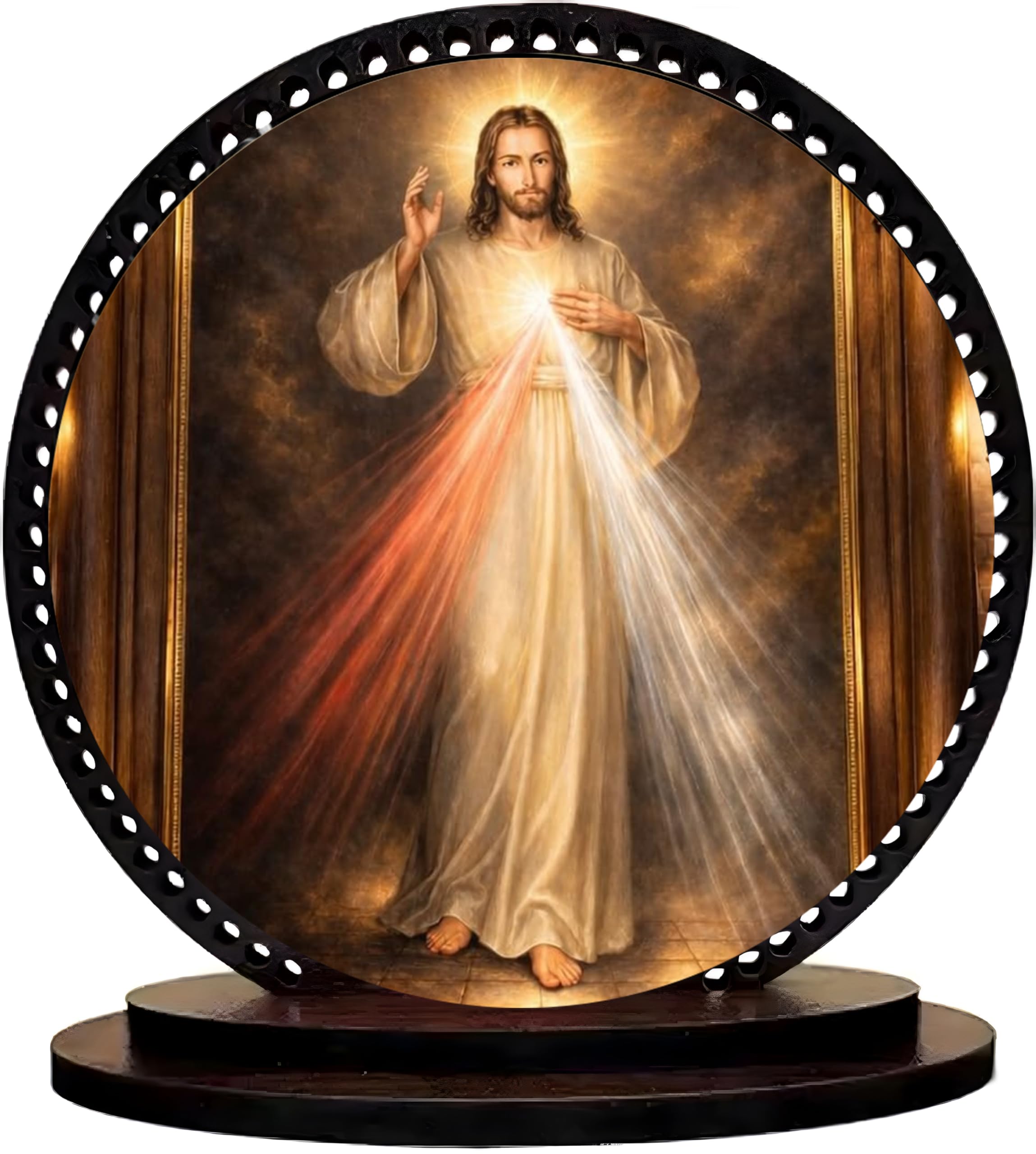 Divine Mercy Jesus Round Wooden Car Dashboard for 10cm, Religious Art Stand, Home Altar Decoration-image-42