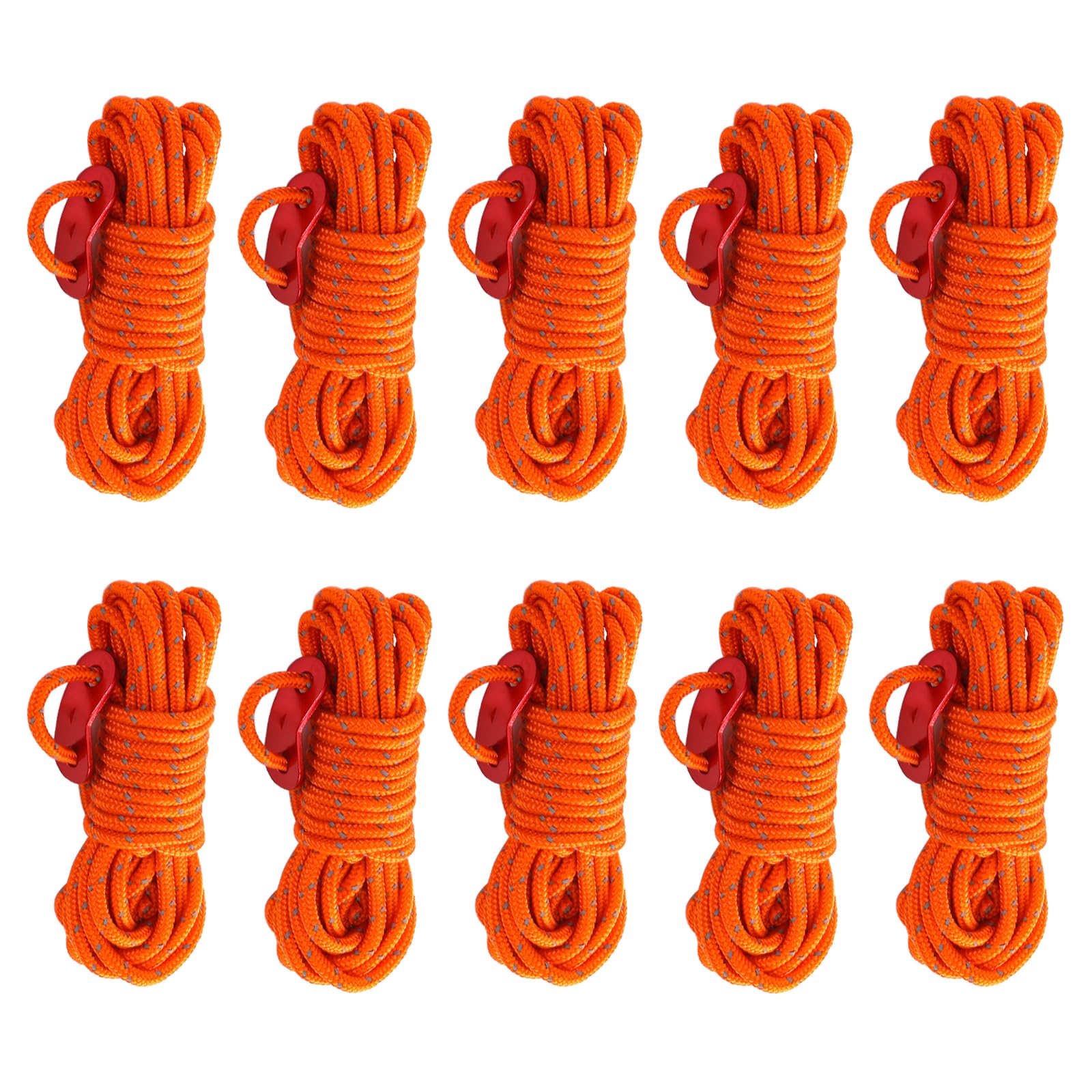 Reflective Tent Guy Ropes, 10 PCS Tent Guide Rope Cord, 4M Long Camping Guy Lines 4mm Light-Weight Ropes Cord (Orange)
