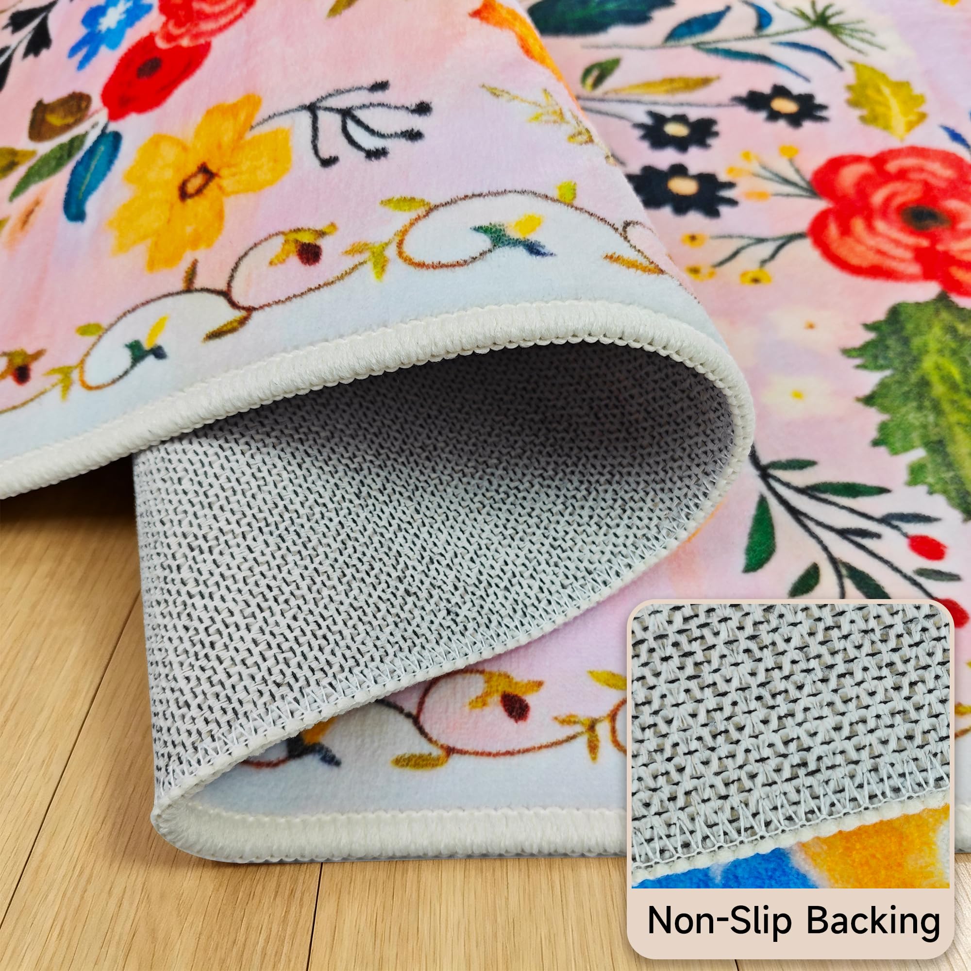 Felpudo Ultrafino para Interiores,122x80cm,Lavable,para La Entrada | Felpudo Interior Colorido Que Atrapa La Suciedad, Con Estampado Floral Bohemio E Impermeable, Con Base Antideslizante De Goma