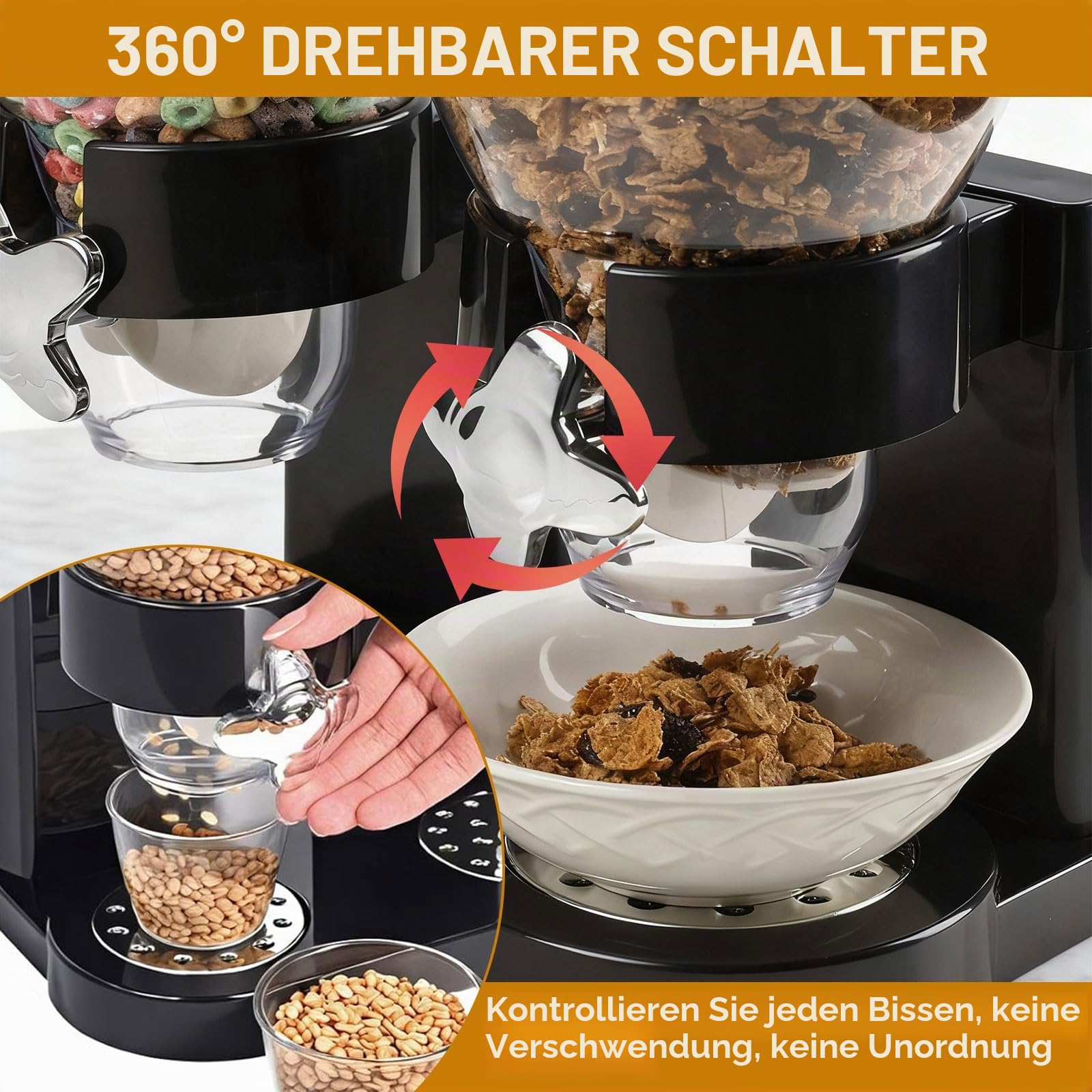 Cereal Dispenser 2L, Dreifacher Müsli Verteiler für die Arbeitsplatte, Müslispender 3er Set Luftdichte Behälter für Müsli, Reis, Körner, Süßigkeiten, Kaffebohnen
