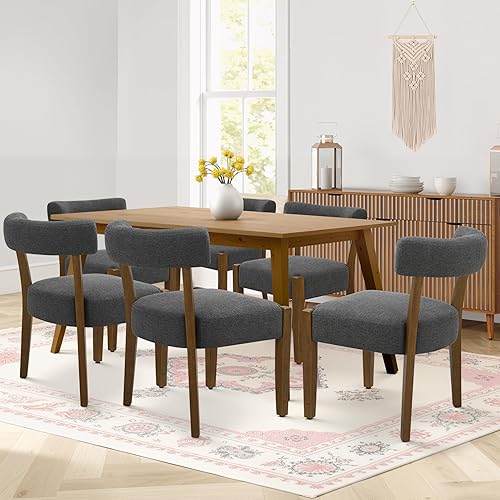 Miniatura 17 de Juego de 8 sillas de comedor modernas, sillas tapizadas de nogal para cocina y comedor, sillas de comedor de madera modernas de mediados de siglo,