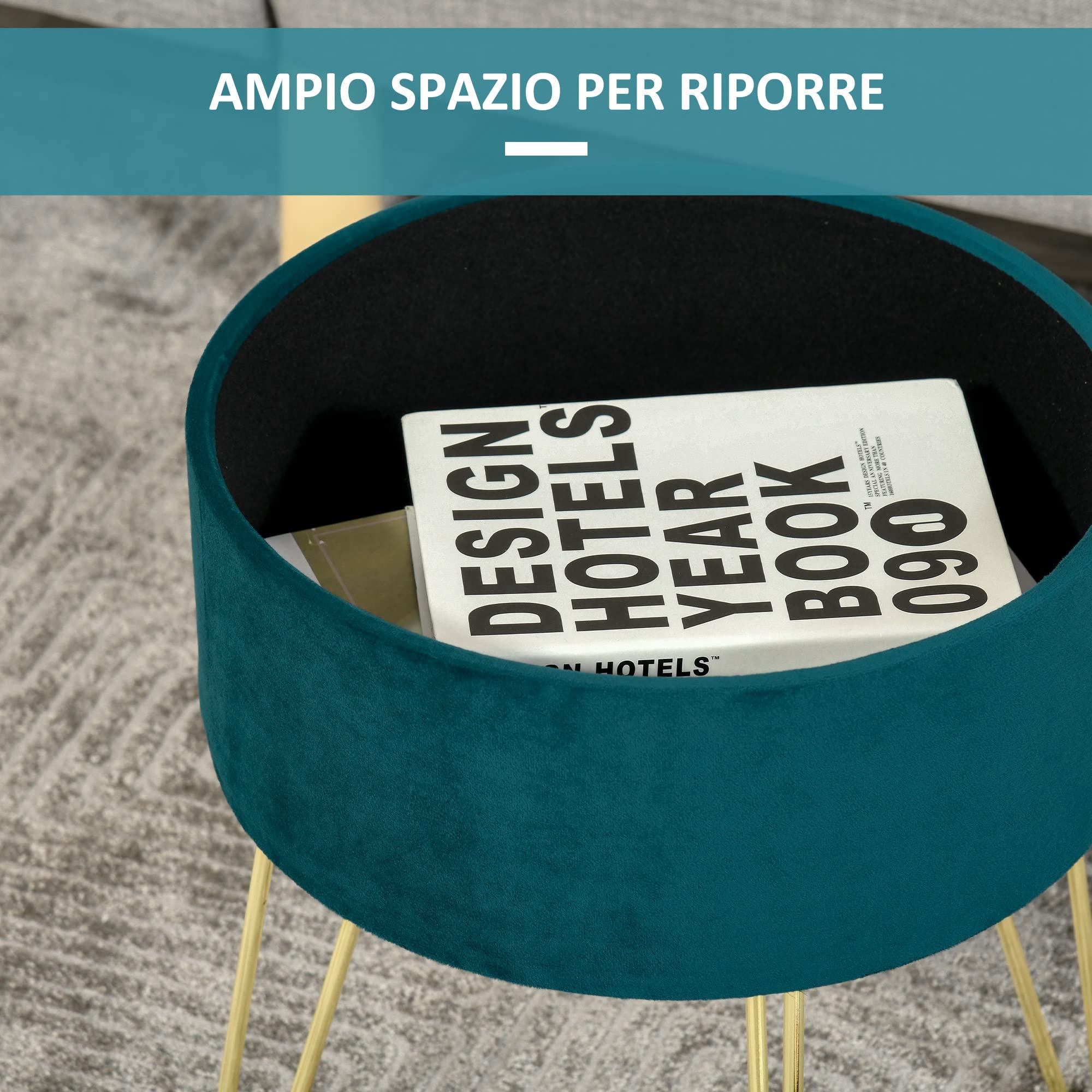 HOMCOM Pouf Contenitore 2 in 1 con Funzione Sgabello 36x36x45cm Verde