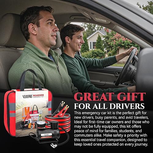 Miniatura 9 de Car Emergency Kit,Roadside Emergency Car Kit for Vehicles,with Portable Air Compressor,Jumper Cable for Women,Men,Teen