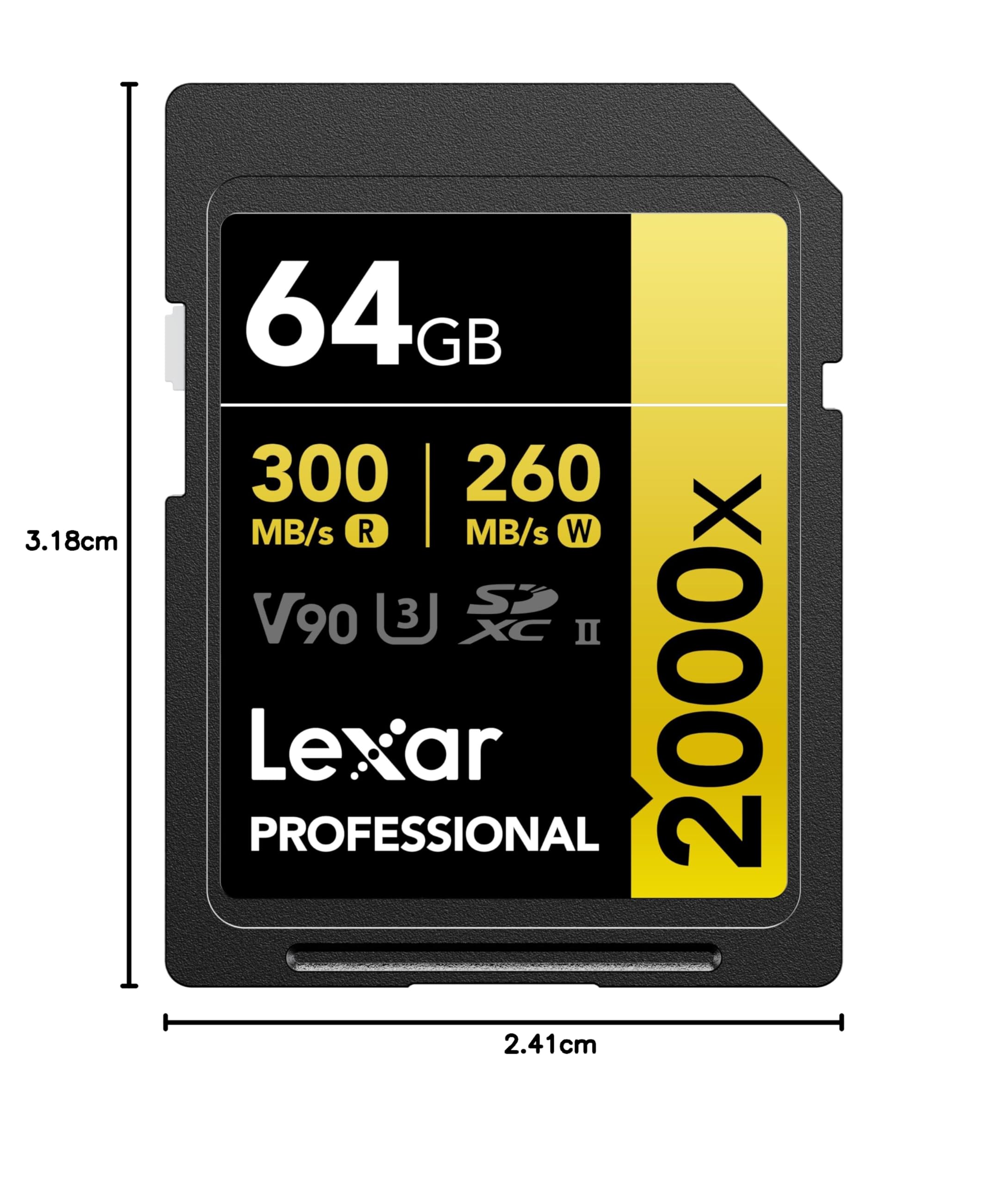 Lexar Scheda di memoria SDXC professionale da 64 GB, 2000x, UHS-II, C10, U3, V90, video Full HD e 8K, lettura fino a 300 MB/s, per fotocamere DSLR, qualità cinematografica (LSD2000064G-BNNNU)