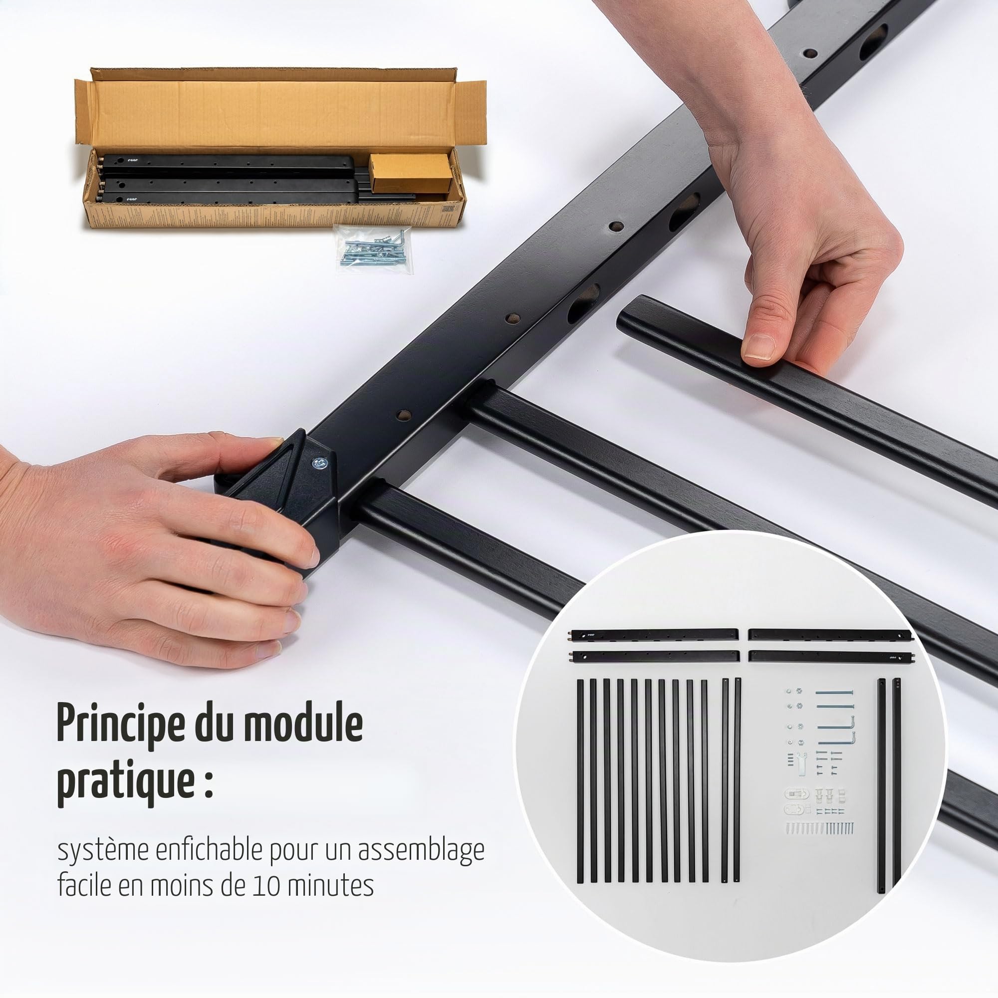 Grille de Porte et barrière d'escalier à Visser, kit de Construction à Assembler, Extensible de 63 à 103,5 cm, Noir