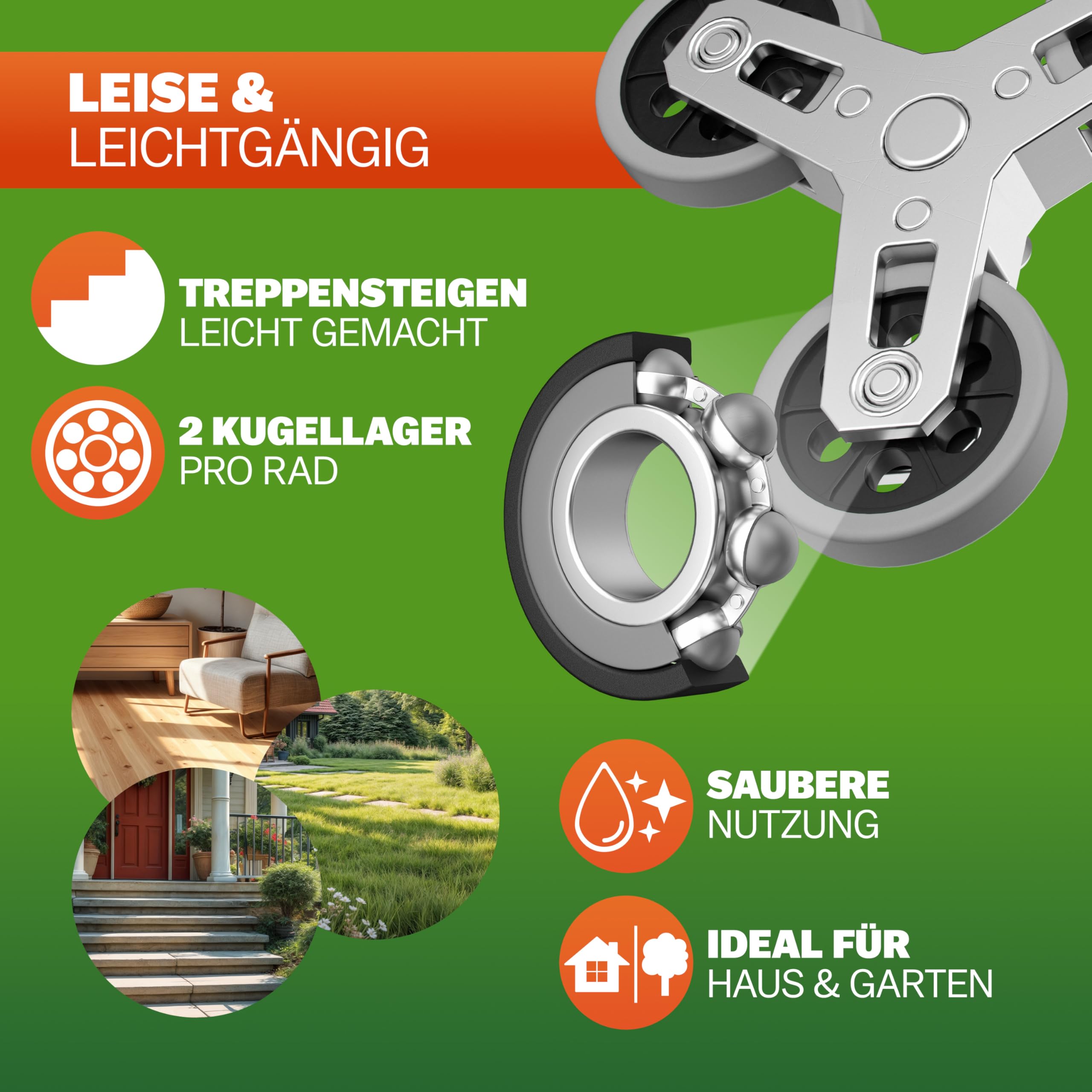 GARDEBRUK® Treppenkarre klappbar - Aluminium Transportkarre mit pannensicheren Reifen - 80 kg Tragkraft - inkl. Handschuhe & Expander - Faltbare Sackkarre für Treppen & Garten