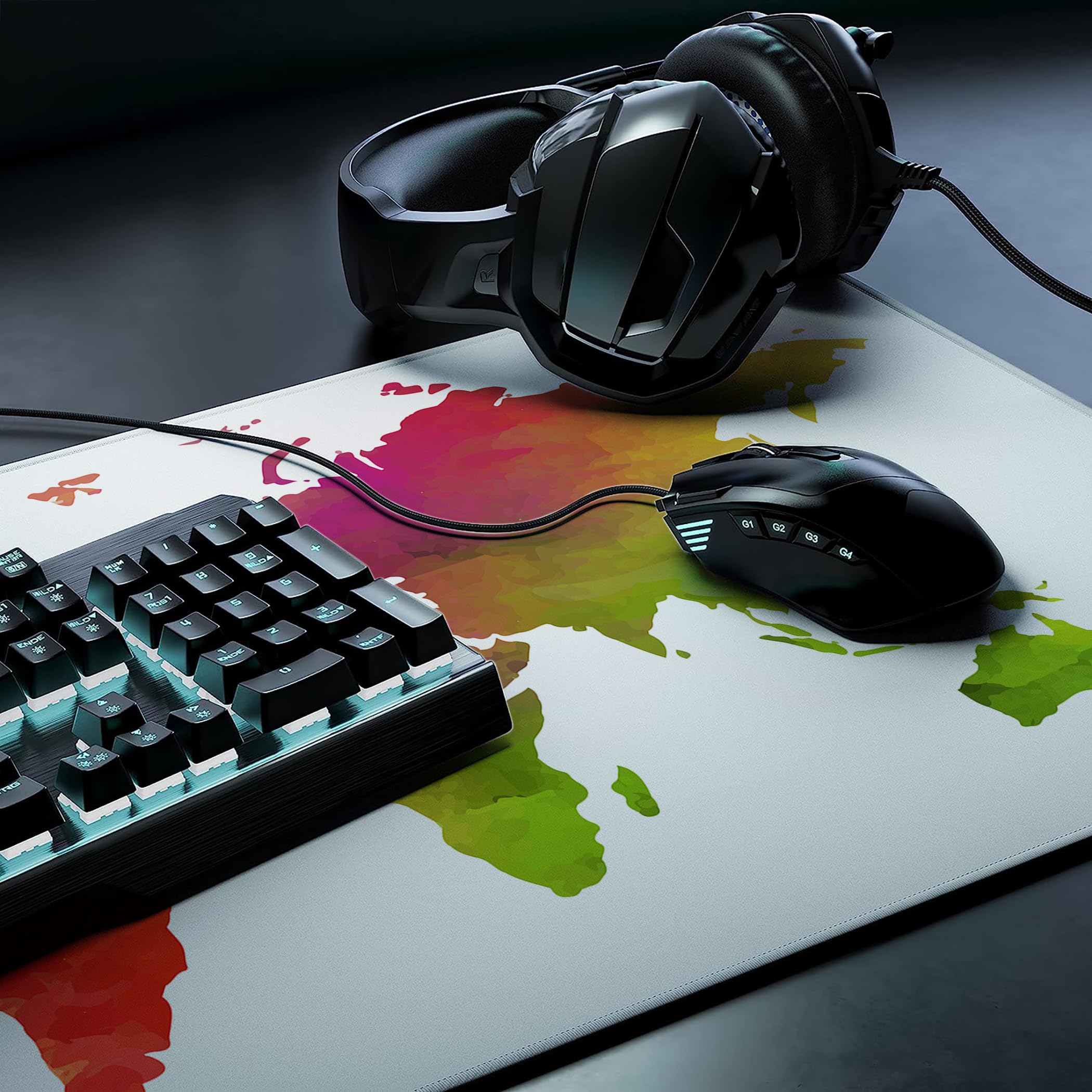 LL-COEUR Alfombrilla de Ratón Grande para Juego Mapa 120x50x0,3CM Almohadilla de Escritorio Teclado Ordenador XXL Speed Gaming Mousepad L