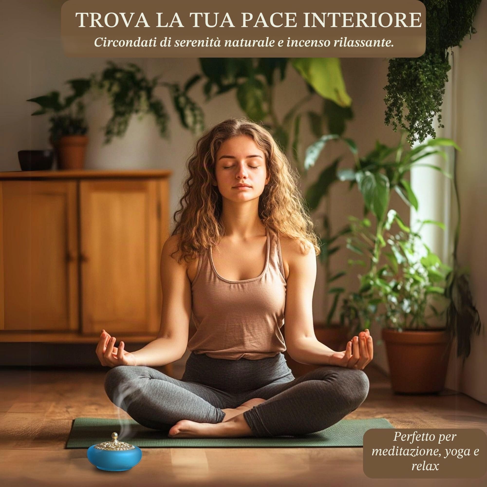 Set Bruciatore di Incenso in Polvere in Confezione Regalo – Set Completo Con Strumenti di Stampa per Yoga, Meditazione e Relax (Blu)
