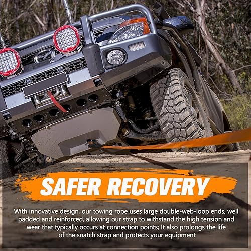 Miniatura 6 de BUNKER INDUST Kit de recuperación de correa de remolque resistente, correa de enganche de 3 pulgadas x 30 pies, 30,000 libras + receptor de enganche