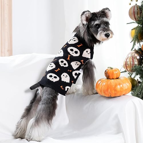 Miniatura 3 de CuteBone Suéter de cuello alto para perros medianos, ropa de invierno gris para mascotas con hilos plateados brillantes, suéter de punto trenzado