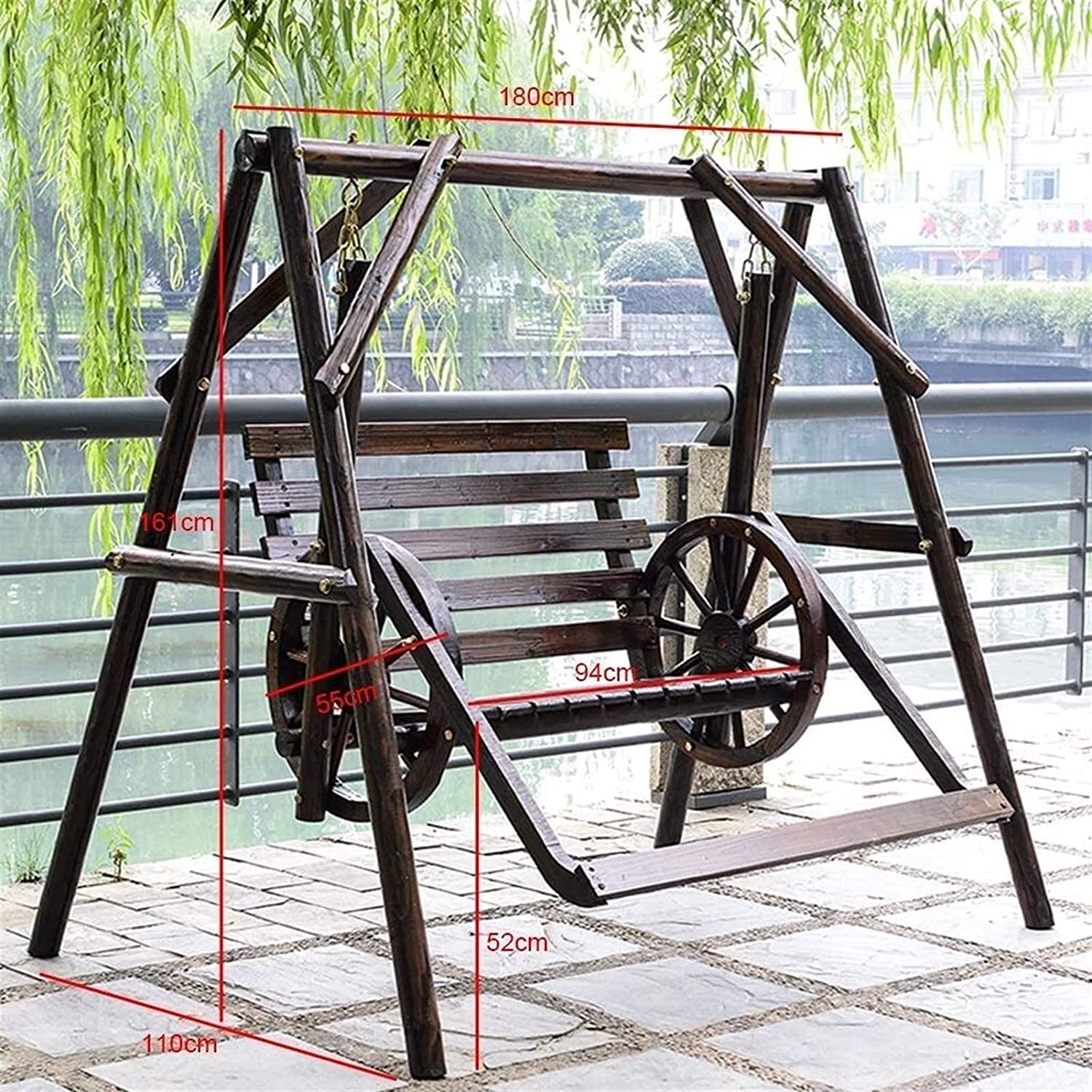 Columpio De Patio, Porche, Banco, Silla Colgante, Columpio De Jardín, Muebles De Exterior, Columpio De Exterior, Madera Maciza, Impermeable Y Anticorrosión, Mecedora De Terraza Doble.