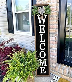 Surfapans Welcome Sign for Front porch Standing 45"X9" Wood Black