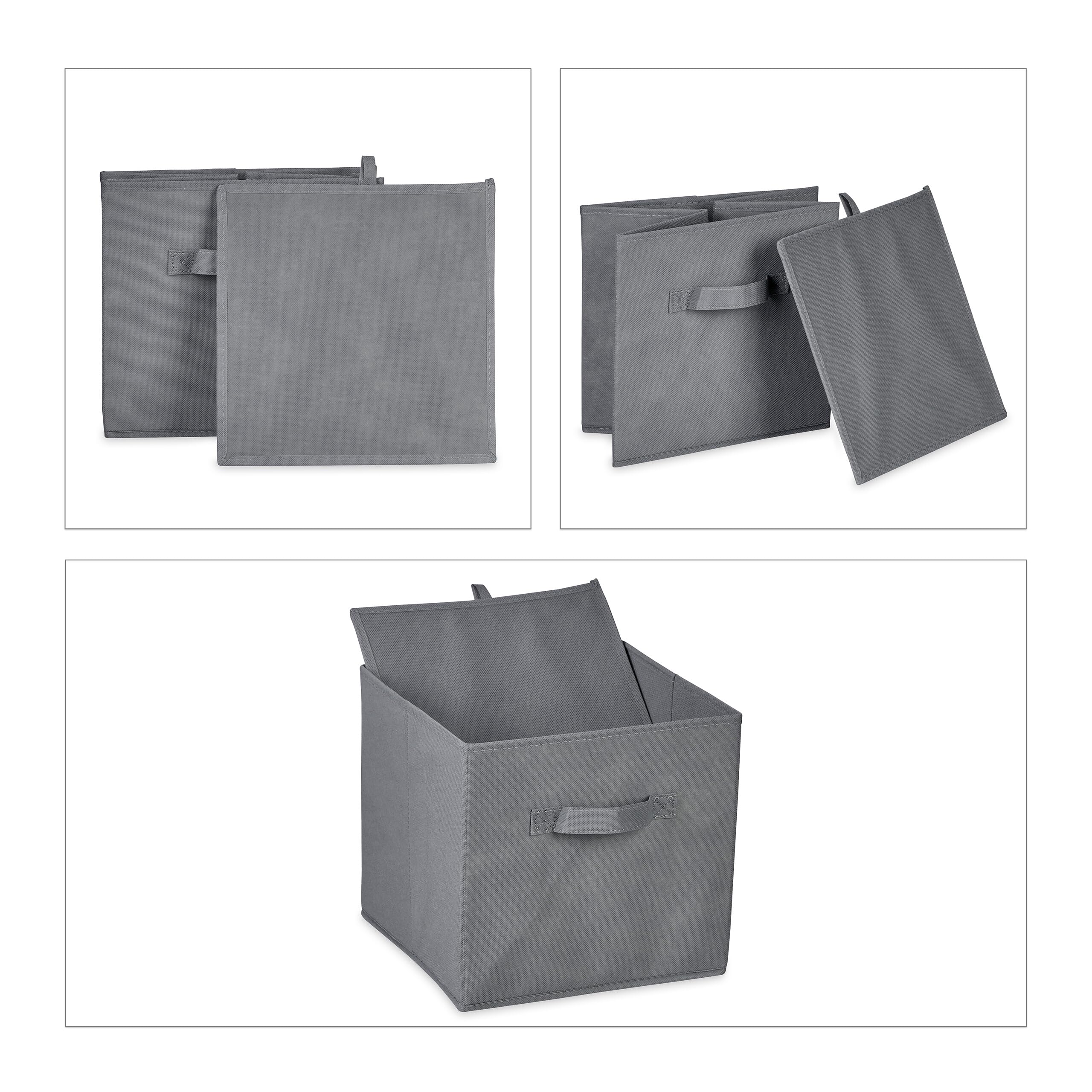 Relaxdays Aufbewahrungsbox, 3er-Set, 19 l, Ordnungsbox aus Stoff, hellgrau | HBT 26,5x28x28cm, faltbarer Regalkorb, Griff