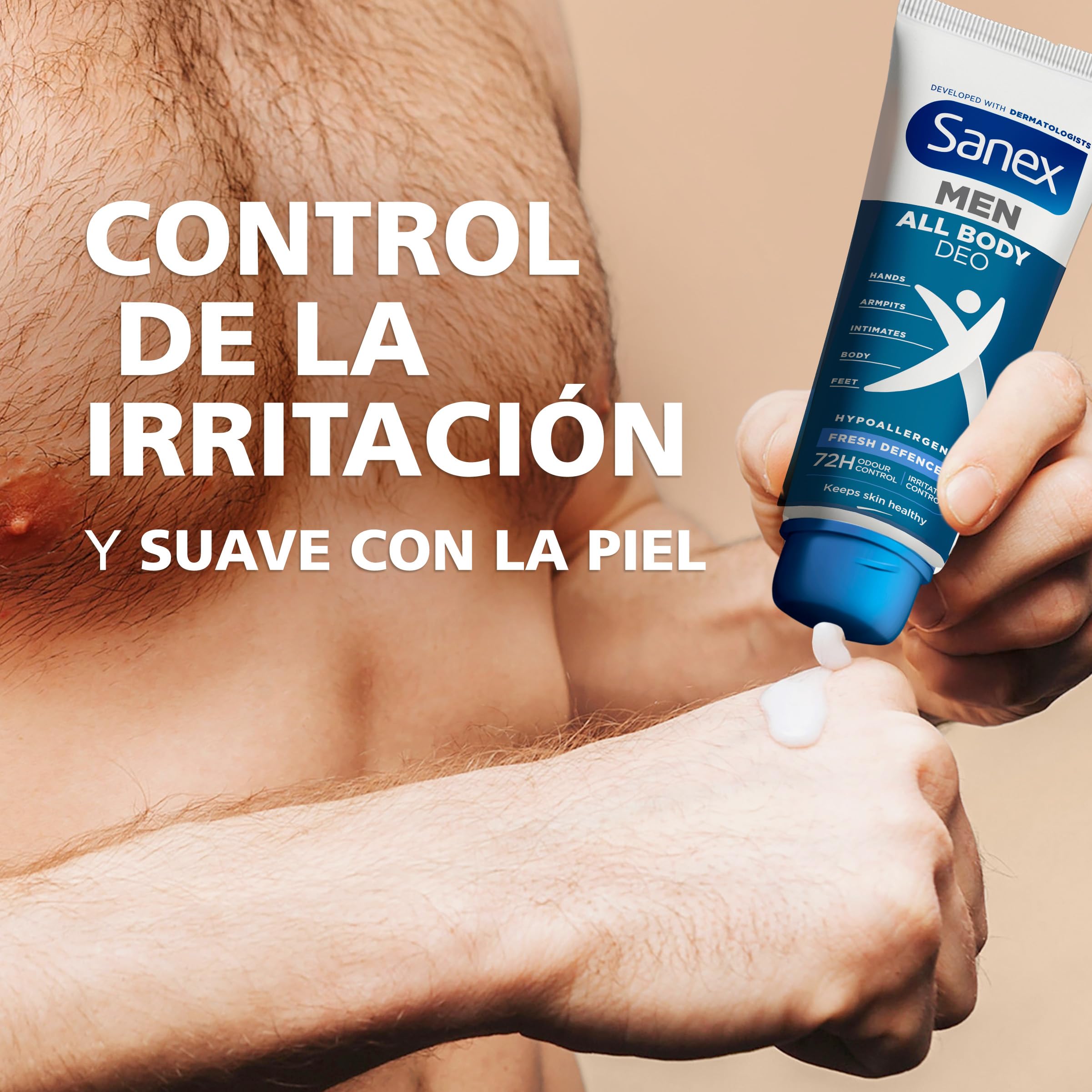 Sanex Men Crema Todo el Cuerpo Deo Frescor Total 75ml, Desodorante 72h Protección Olor Hipoalergénico