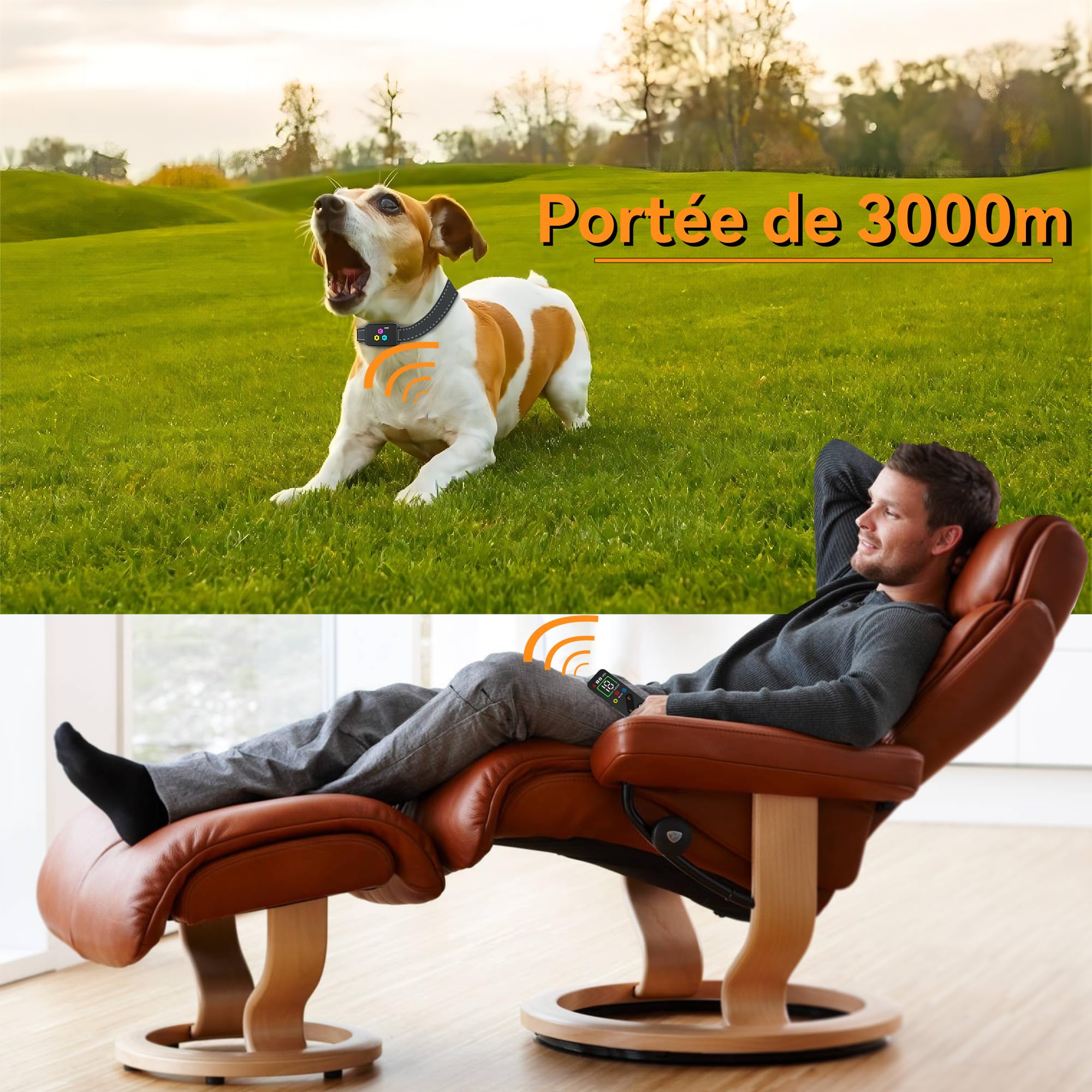 Meloive Collier de Dressage pour Chien,Portée de 3000 Mètres,3 Modes Vibration/Choc Électrique/Son avec Verrouillage de Sécurité,Collier Rechargeable pour Gros Petit Chien