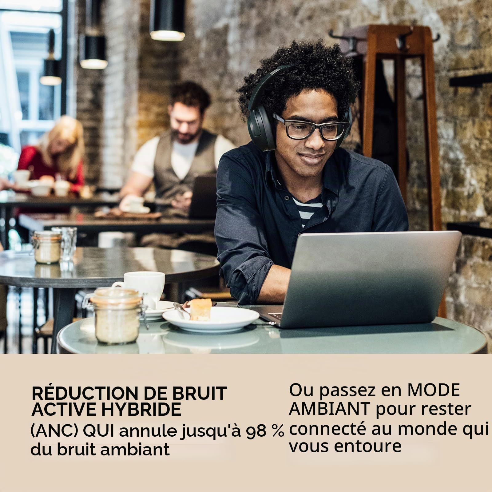CREATIVE Zen Hybrid 2 Casque d'écoute sans Fil sur l'oreille, jusqu'à 67 Heures (ANC désactivé), Annulation de Bruit Active Hybride, Mode ambiant (Crème)