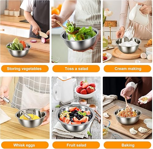 Miniatura 7 de Tazones para mezclar de acero inoxidable, juego de 5 cuencos para mezclar con marcas de escala, cuencos anidables para cocina, almacenamiento de