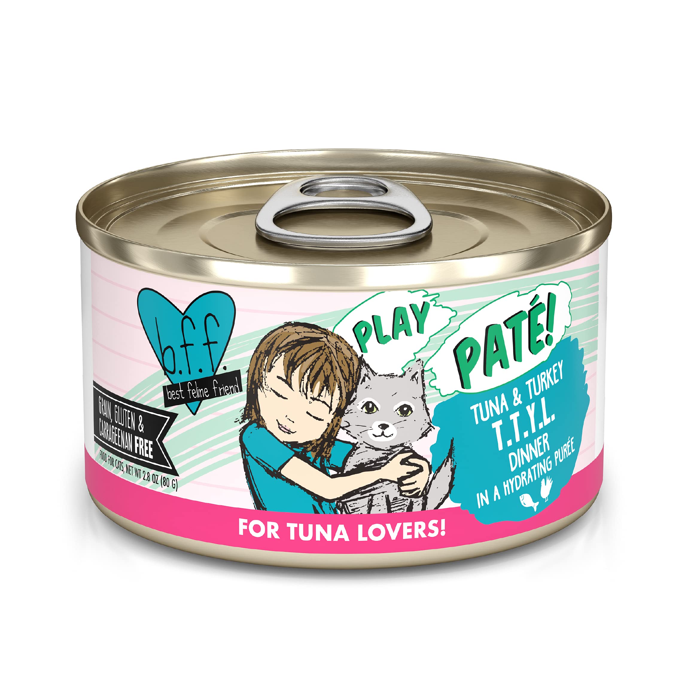 WeruvaB.F.F. Play - Best Feline Friend Paté Lovers, Aw Yeah!, Tuna & Turkey T.T.Y.L. with Tuna & Turkey, 2.8oz Can (Pack of 12)