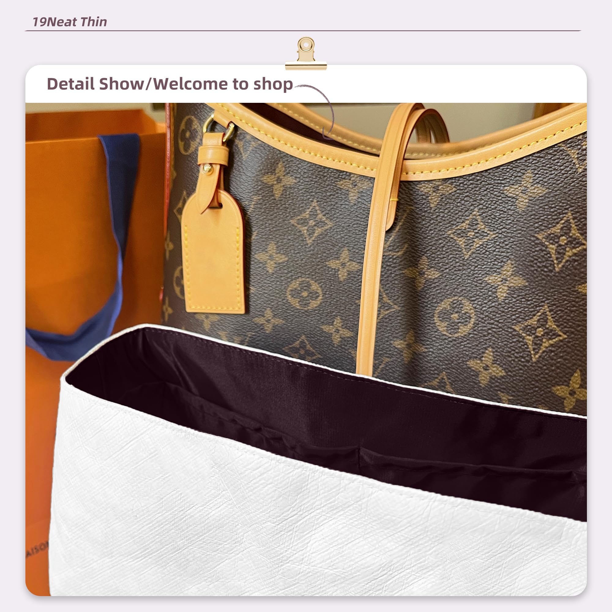 19Neat Thin Lightweight Purse Insert Fit for LV Carryall, Waterproof Dupontpaper Surface and Silky Satin Lining (MM, Cassis)
