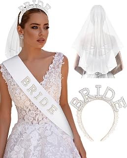 Pearl Bride Headband + Pearl Bride to Be Sash + Wedding Veil, Bridal Gifts for Bachelorette Party Decorations, Bridal Shower, Engagement Party Decorations