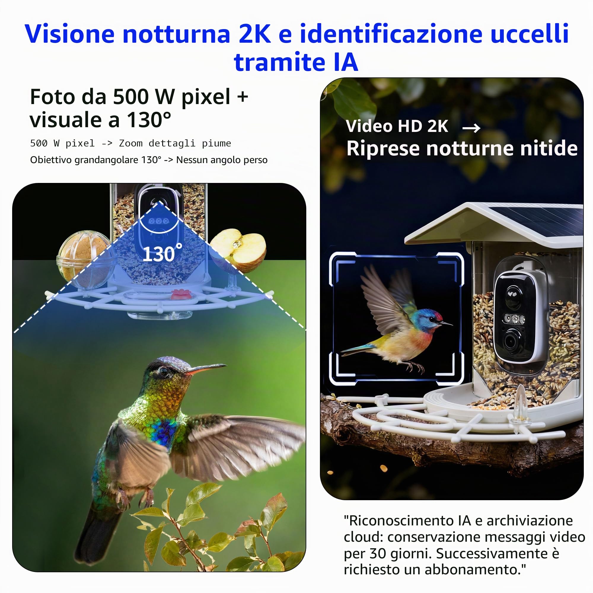 Origem Mangiatoia Per Uccelli Paglia di Grano con Telecamera e 64GB SD, Video 2K HD AI Identifica, 1.7L IP66 5200mAh Energia Solare Esterno Casetta Anti-scoiattolo per Cortile Fattoria Giardino Bosco