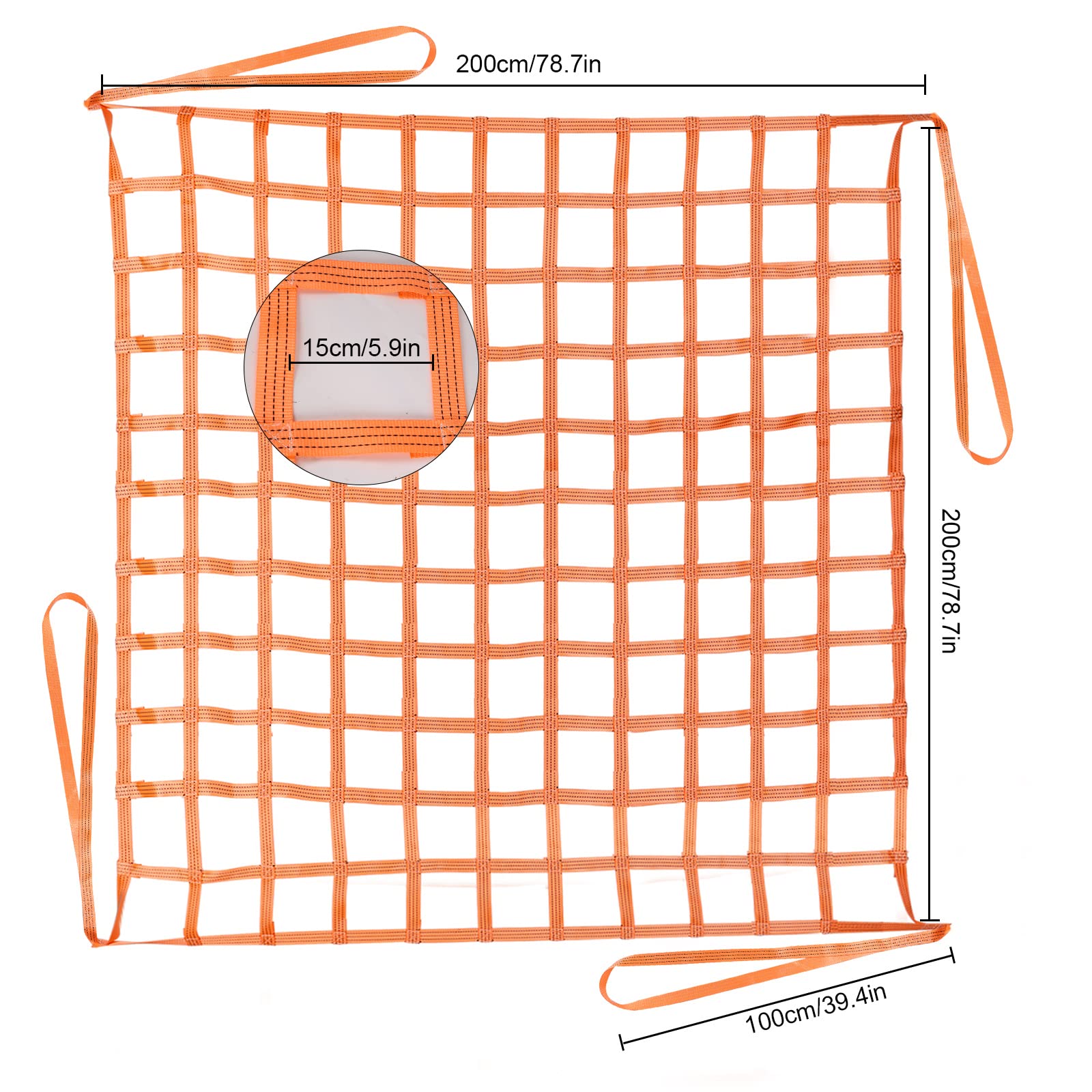 Rete di sollevamento per carichi di lavoro, sospesa in poliestere, rete di protezione (2 x 2 m/1 T)
