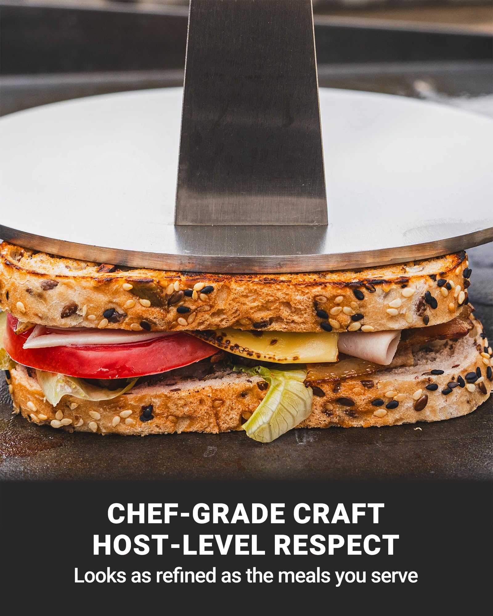 PRO-Grade Pressa per Grill in Acciaio Inossidabile da 20,5cm - Pressa per Hamburger da 1,42kg con Manico in Legno Non Rotante - Perfetto per Gli Appassionati di Grigliate