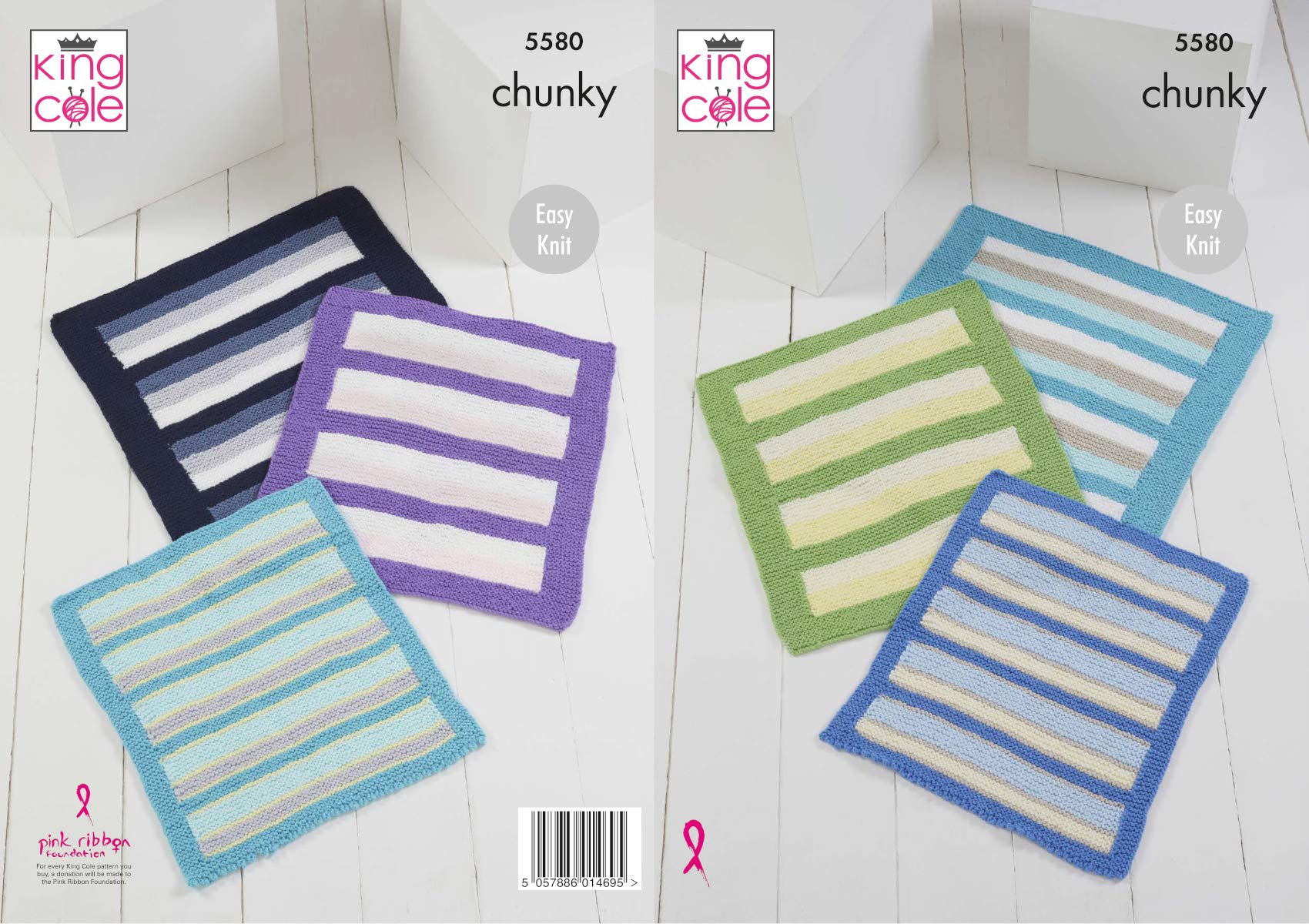 King Cole Chunky Knitting Pattern for Easy Knit Striped Blankets (5580)