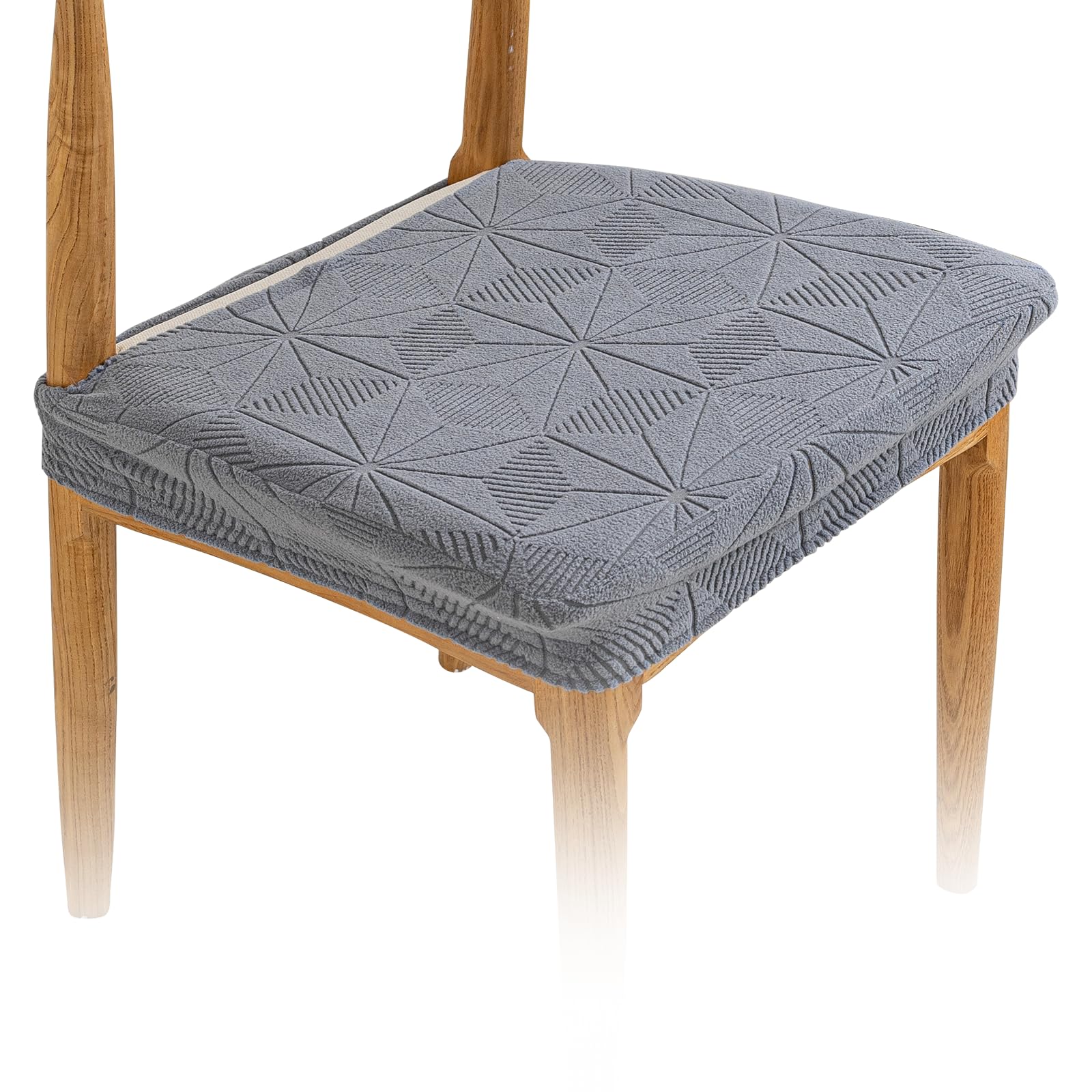 Seat Covers For Dining Chairs - Stretch Jacquard Chair Seat Covers Slipcover Set of 2, Removable Washable Chair Seat Protector for Dining Room, Kitchen, Restaurant, Banquet, No Rear, Light Gray
