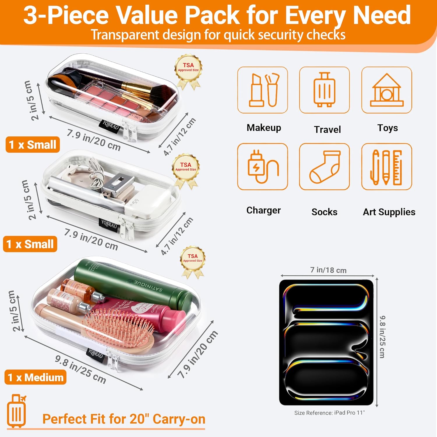 6 Pack Clear Hard Shell Zipper Case (4 Small & 2 Medium), Hard Plastic Organizer Pouches for Travel, Small Items, Makeup, Electronics & Art Supplies - Crush-Resistant & Waterproof Storage - Image 4