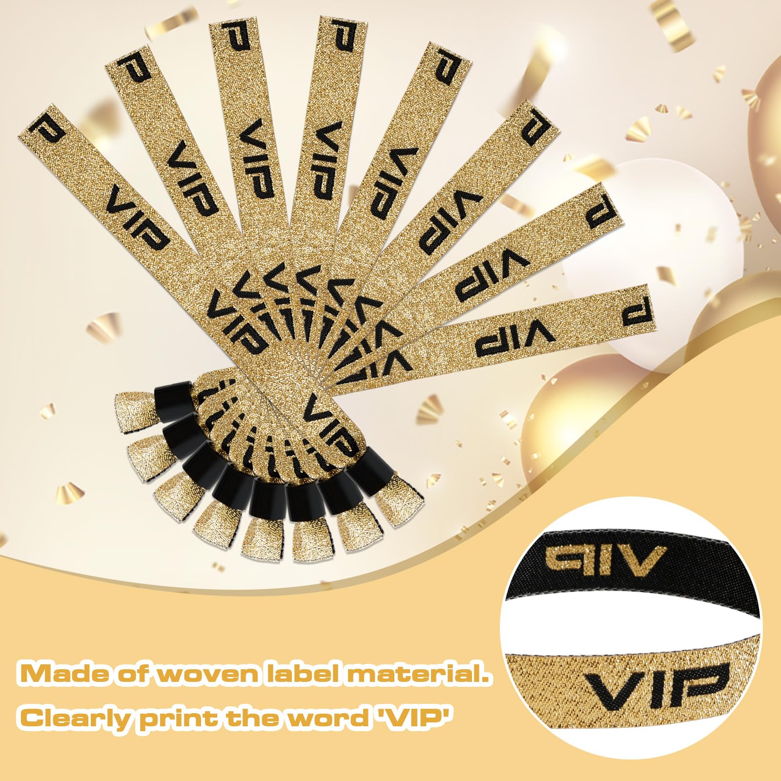 60 Piezas Pulseras de Entrada VIP Bandas de Entrada de Tela Cintas Identificativas de Oro Negro Pulseras de Identificación con Cierre para Fiesta Festival Evento Concierto Cumpleaños Boda