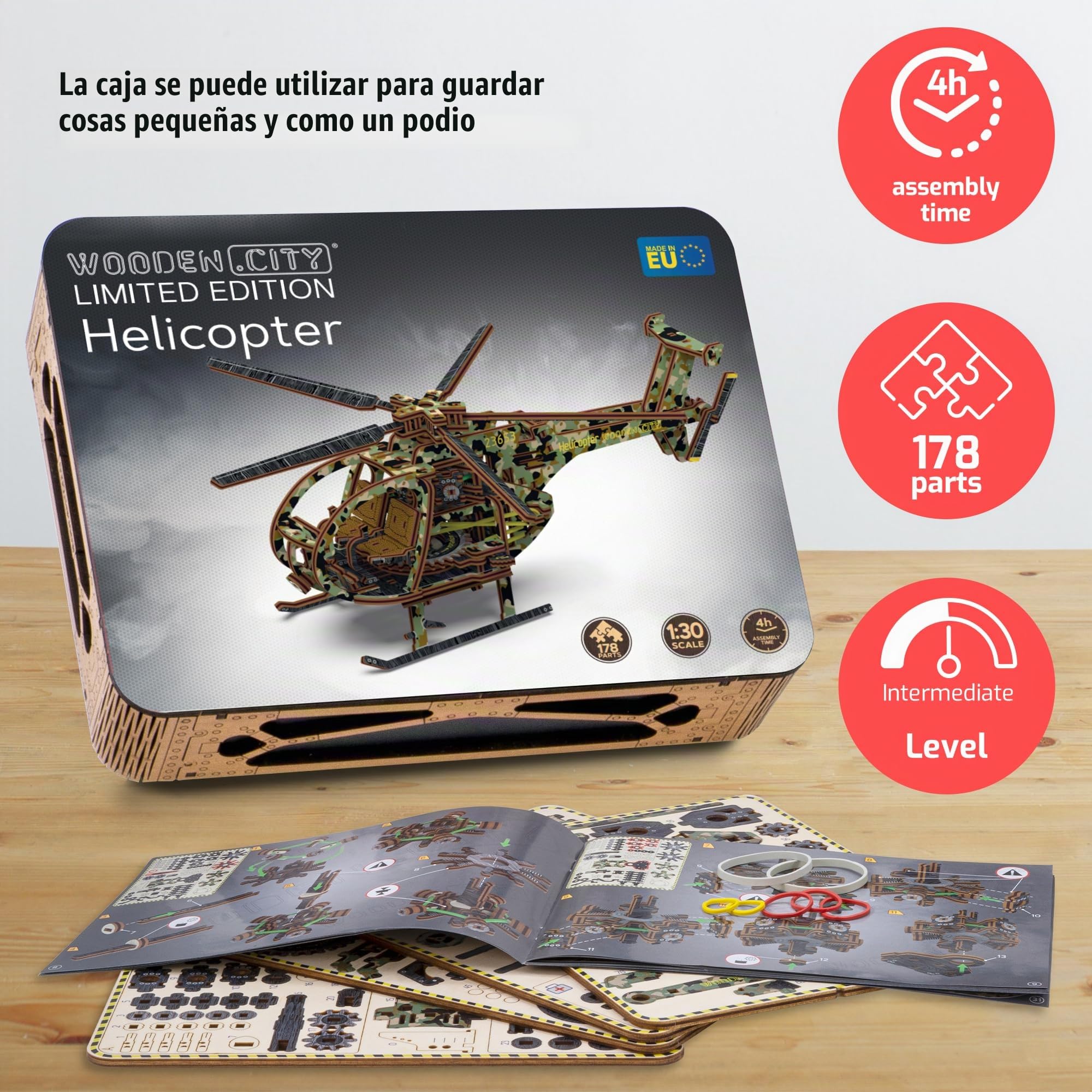 WOODEN.CITY Helicopter Limited Edition - Maquetas de madera en 3D para adultos, para construcción, para adultos y jóvenes a partir de 14 años, 178 piezas