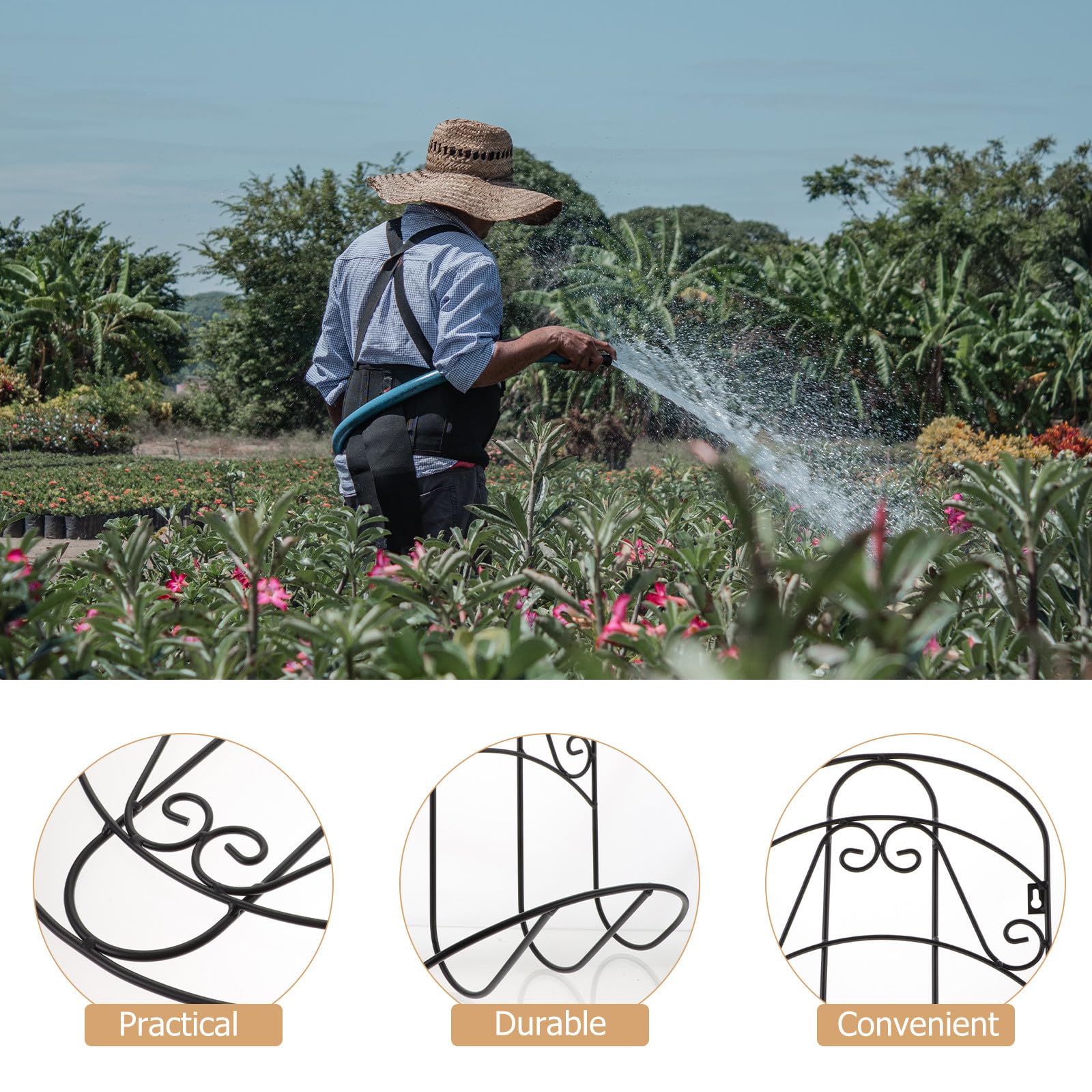 Supporto da Parete per Tubo da Giardino in Ferro Nero Robusto