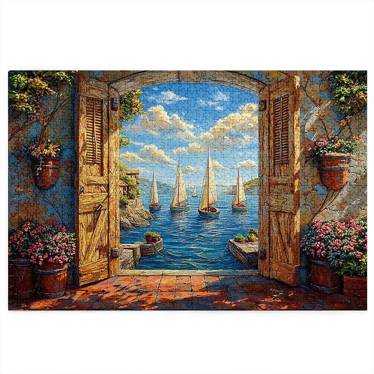 Puzzle 5000 sztuk krajobraz dla dorosłych, puzzle drewniane łódki dla dorosłych, trudne drewniane łodzie łamigłówki, rodzinne gry edukacyjne, łamigłówki z pudełkiem na prezenty dekoracje do domu