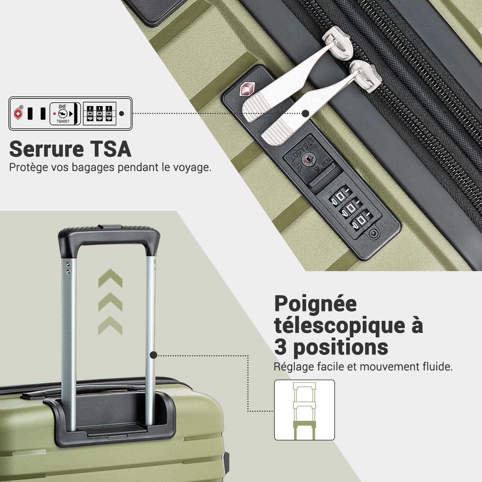 Kono Valise 76 cm Rigide PP Grande Taille - Trolley Extensible Léger 28 Pouces, Roues 360° TPE, Porte-gobelet Pliable et Serrure TSA, (28", Vert)