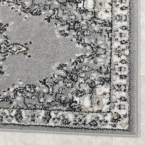 Miniatura 3 de Antep Rugs Oriental - Alfombra tradicional de 2 x 10 con medallón para interiores Siesta (gris beige, 2 x 10 pies)