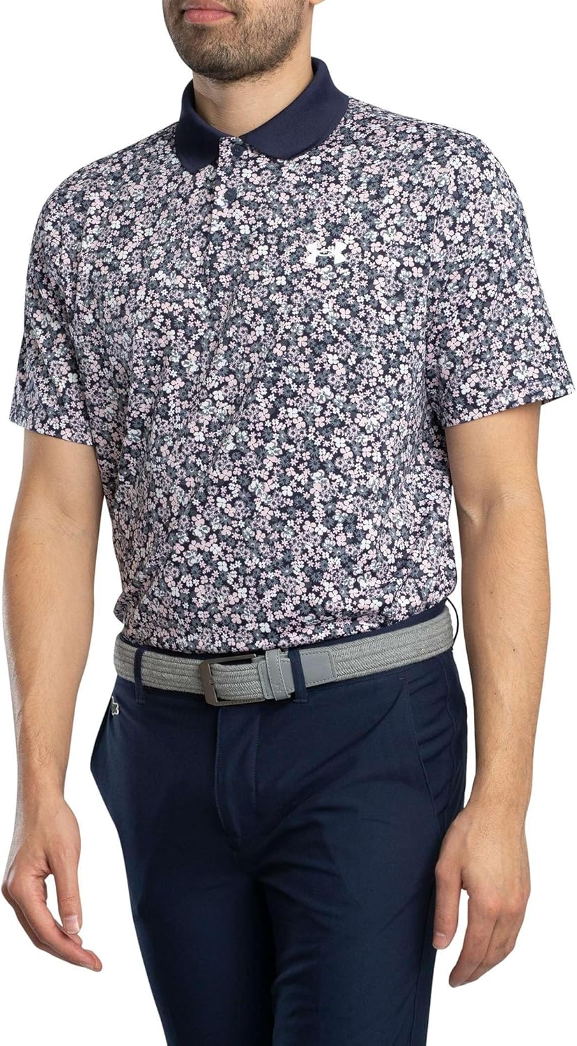 Under Armour Men's Standard Matchplay Printed Golf Polo, Midnight Navy/Downpour Gray/Midnight Navy