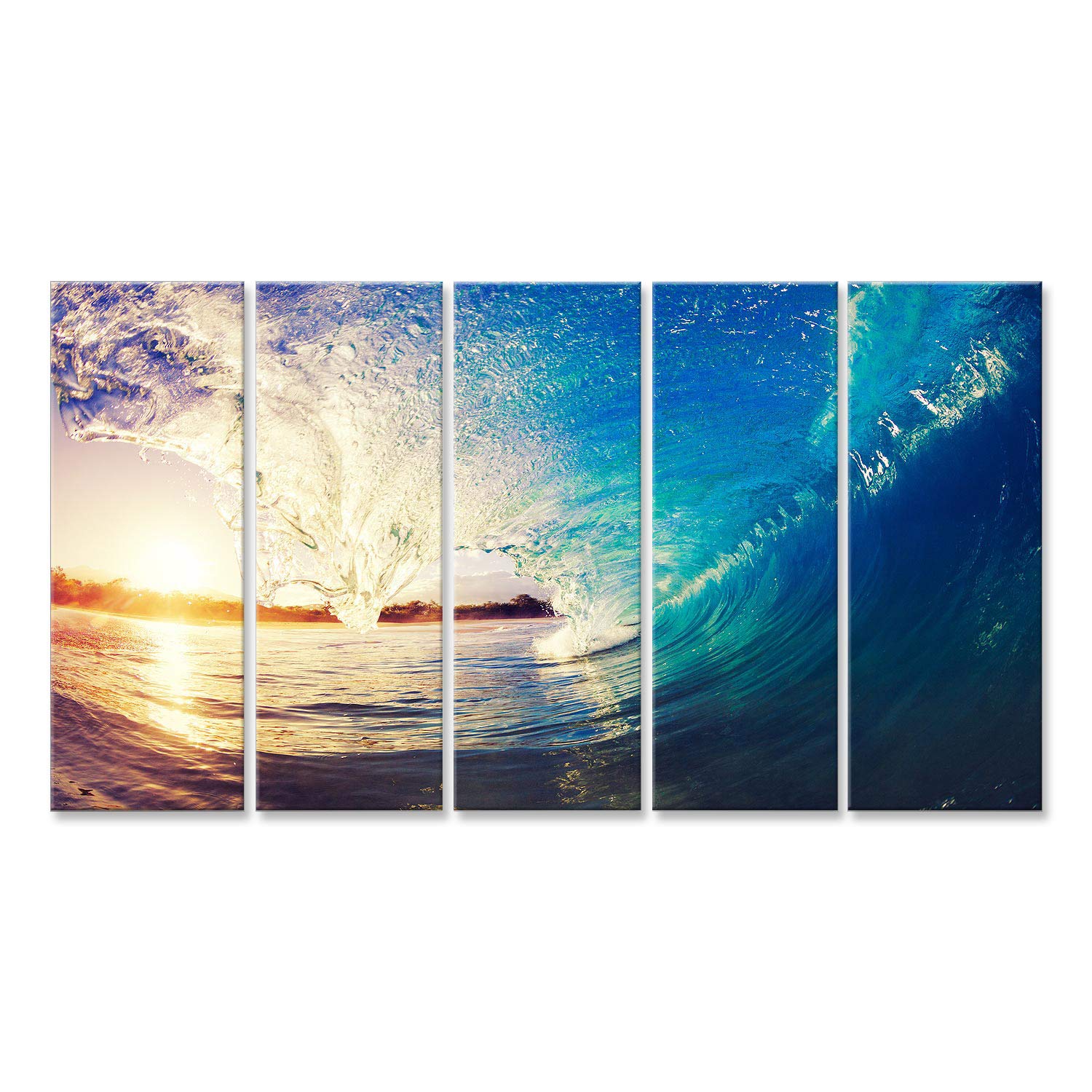 islandburner, Quadro, stampa su tela, di grande formato, quadri moderni con gabbiani e barca a vela al tramonto 170x80cm - 5 Piezas XXL