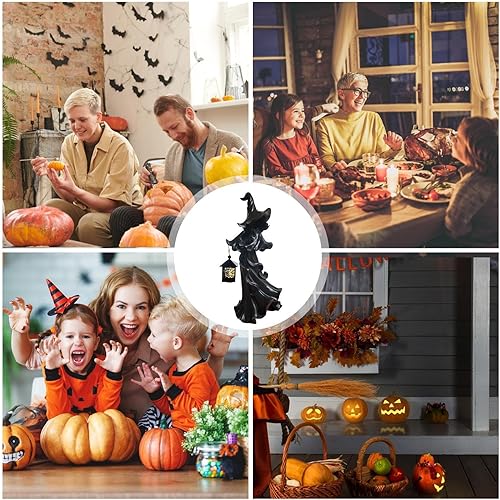 Miniatura 7 de Estatua de linterna de bruja Nueva escultura de fantasma sin rostro 2023 decoraciones de Halloween, escultura de resina de bruja, barril de galleta