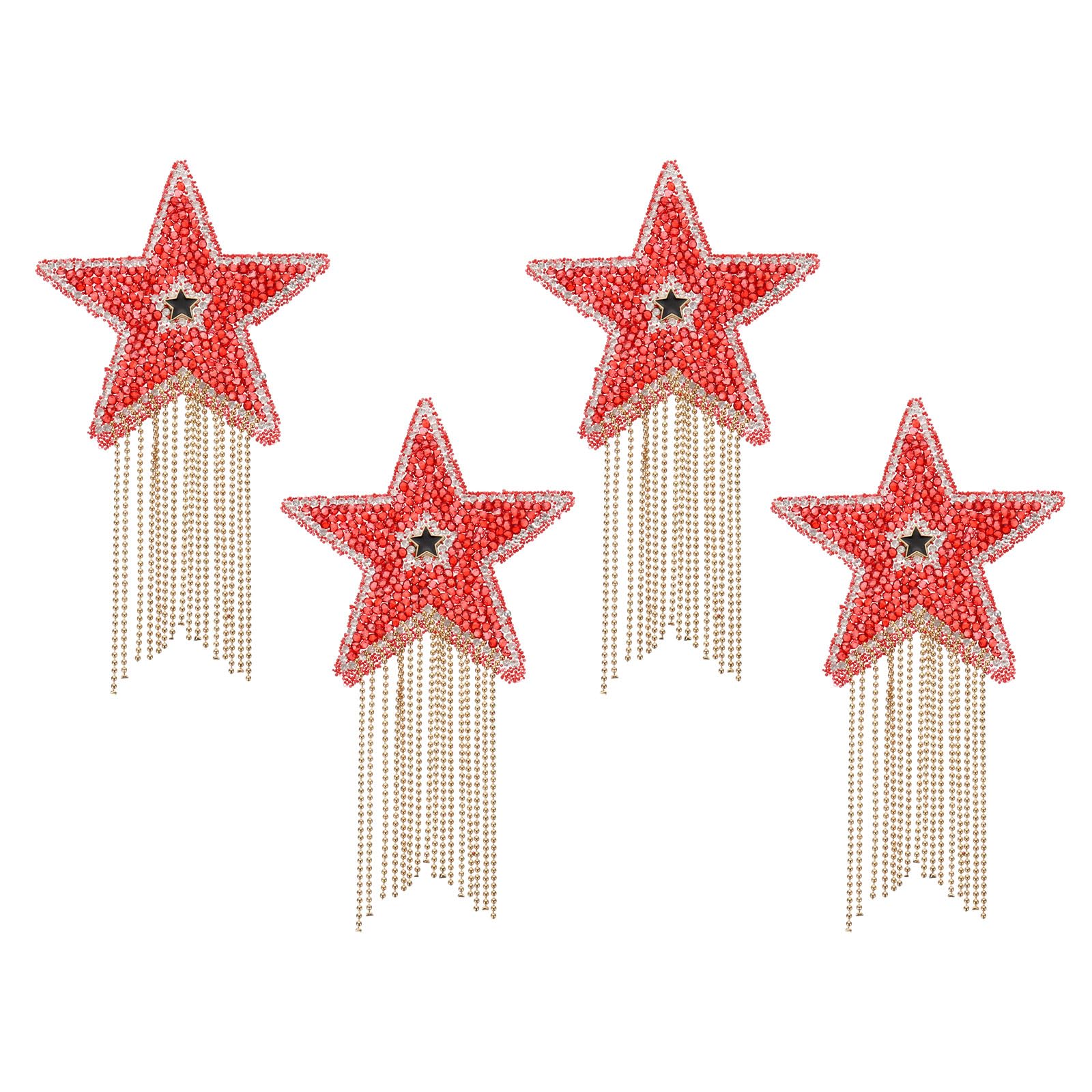 Photo 1 of PATIKIL Star Rhinestone Patches, 4 Pcs Star Shape Iron on Applique Patches Rhinestone Applique Glitter Crystal Patches with Gold Tassel for Shoes Clothes Pants Bags, Red