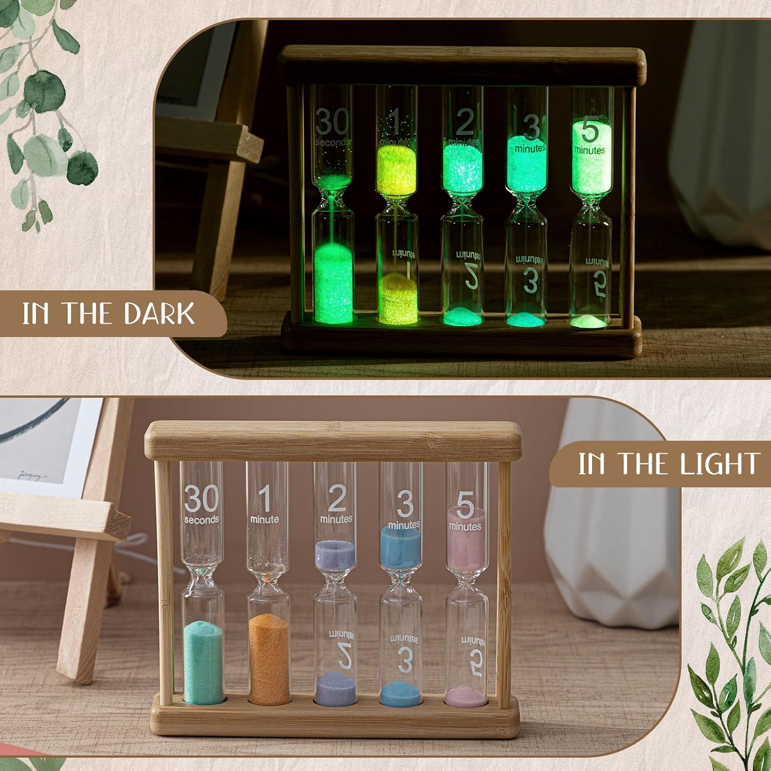 Glow in The Dark Sand Timer 0.5/1/2/3/5 Wooden Sand Glass Luminous Hourglass Creative Timing Tools for Decorations Brush Teeth Home Office Cooking Classroom - Image 4