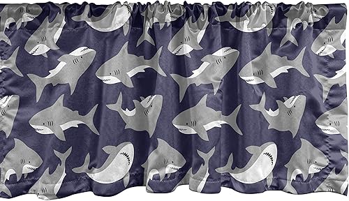 Miniatura 31 de Lunarable Cenefa de ventana azul pálido, diseño de conchas de vida submarina grunge, estrellas de mar, arte marítimo incompleto, cenefa de cortina