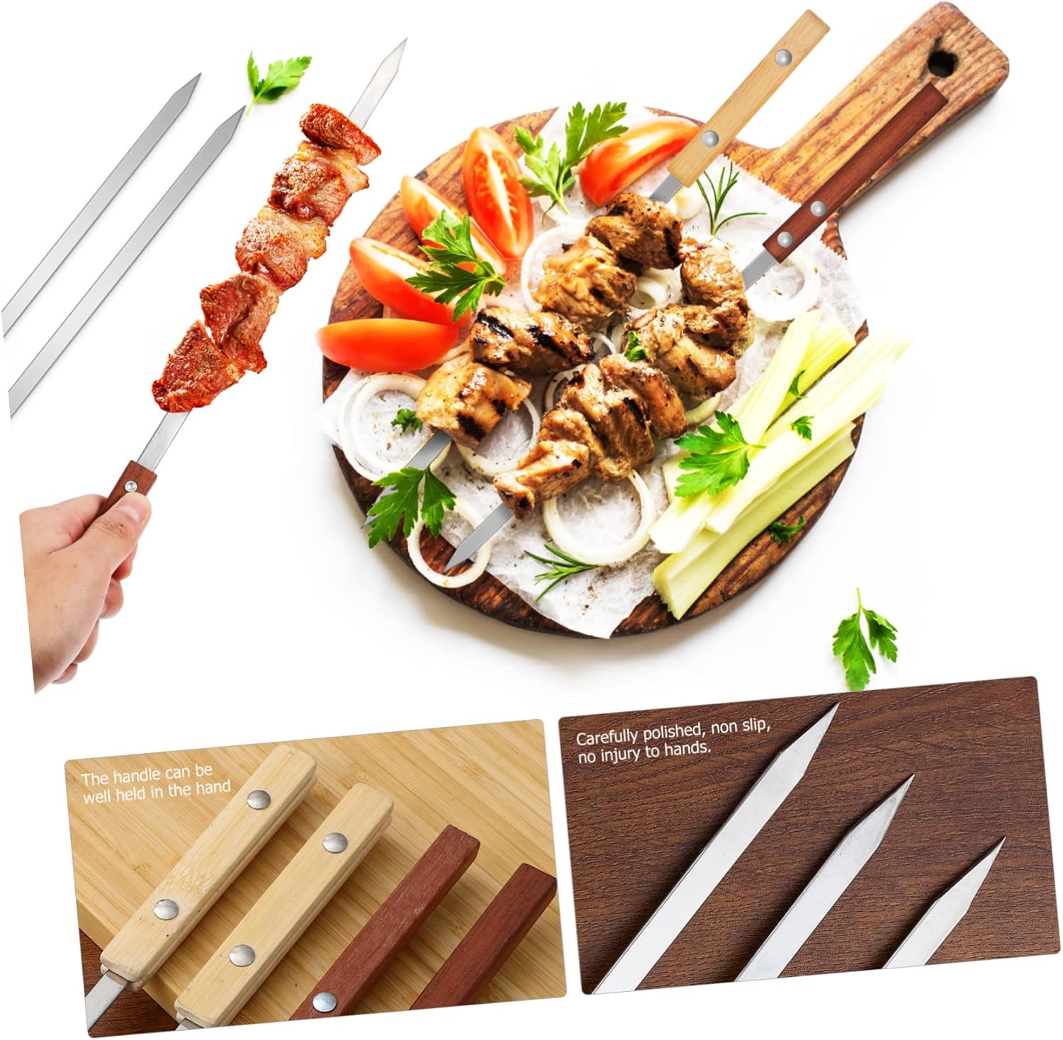 12-piece Bbq Skewers Kit Portable Grill Sticks with Wood Handles Multi-function Grill Tools for Camping Picnic