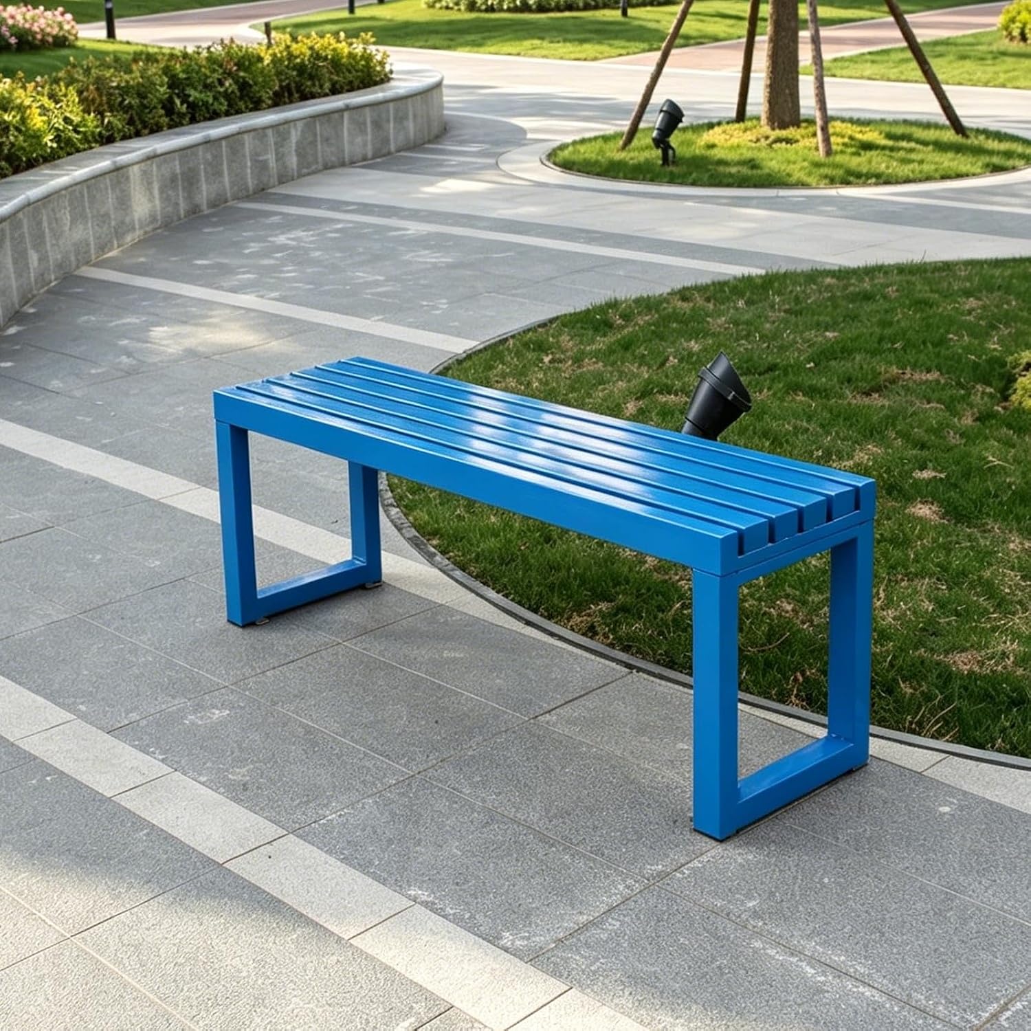 Modern Metal Backless Garden Bench, Weather-Resistant Outdoor Park Seating for Patio, Backyard & Porch, Sturdy Slatted Iron Design, Multi-Color(Red,120cm/47.2in)