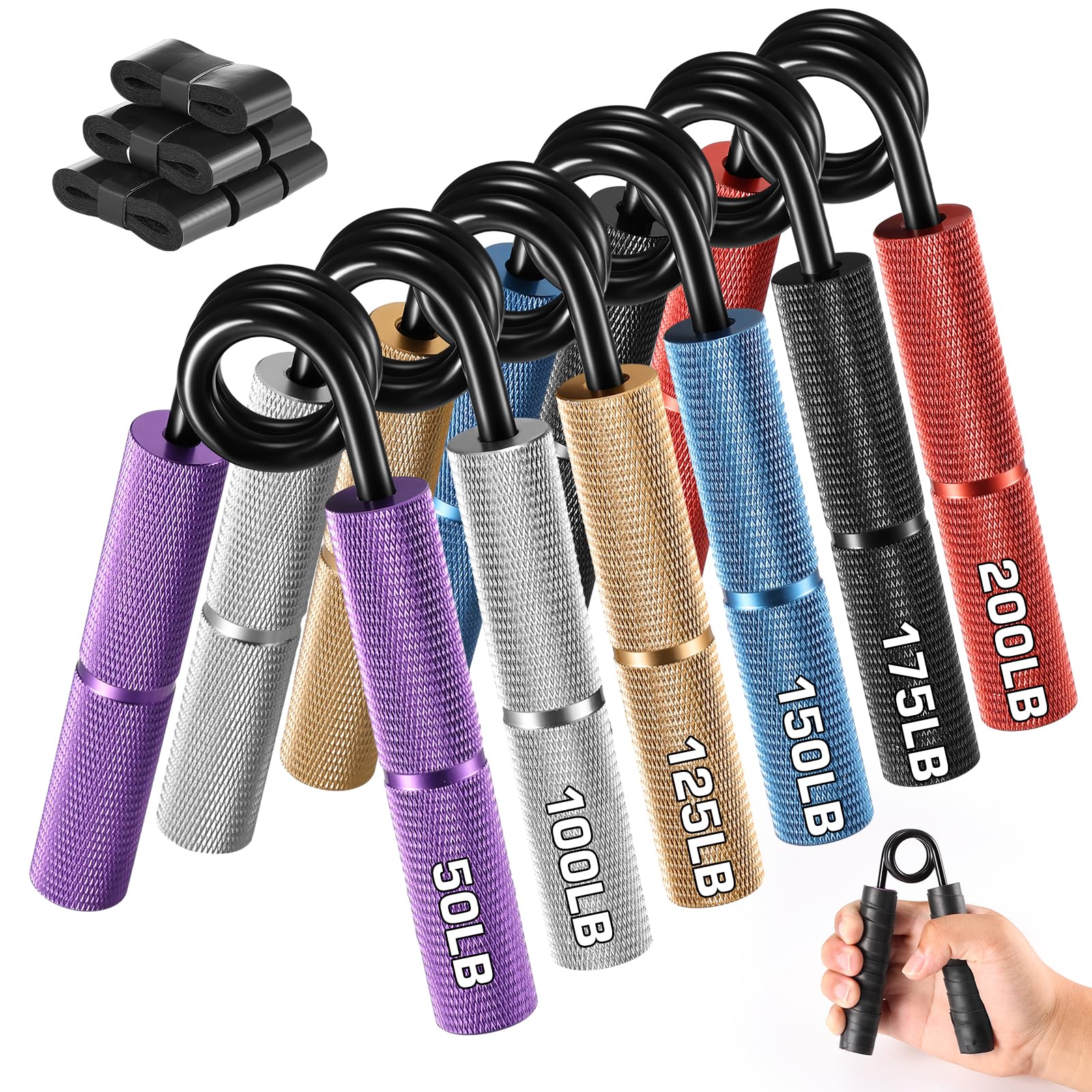 Hozzen Handtrainer Fingertrainer, Griffkraft Trainer Trainingsset - 6er-Pack (50/100/125/150/175/200LB) Handgelenk Trainer, Hochbelastbares Handgriff für Muskelaufbau und Hand-Rehabilitationsübungen