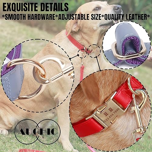 Miniatura 3 de Custom Large Dog Collar Solid Color Personalized Pet Collar Leather & Nylon Puppy Dogs ID Collars Engraved Name for Small Medium Large Dog