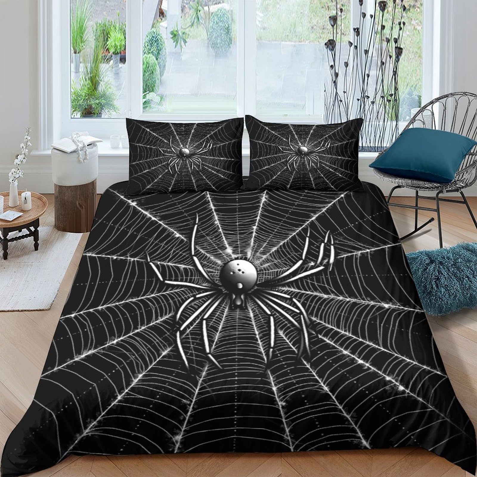 Ctjqhvkz Style-2 3D Printed Black Spider Web Fitted Sheet Microfiber Soft Slip-Resistant Gothic Spider Mattress Cover For Bedroom Decor Single（135X200cm）
