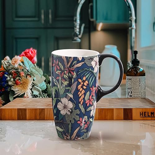 Miniatura 6 de DUSVALLY Taza de café de cerámica de regalo para el hogar y la oficina, 17 onzas. Taza de viaje con leche de porcelana con tapa y caja de color,