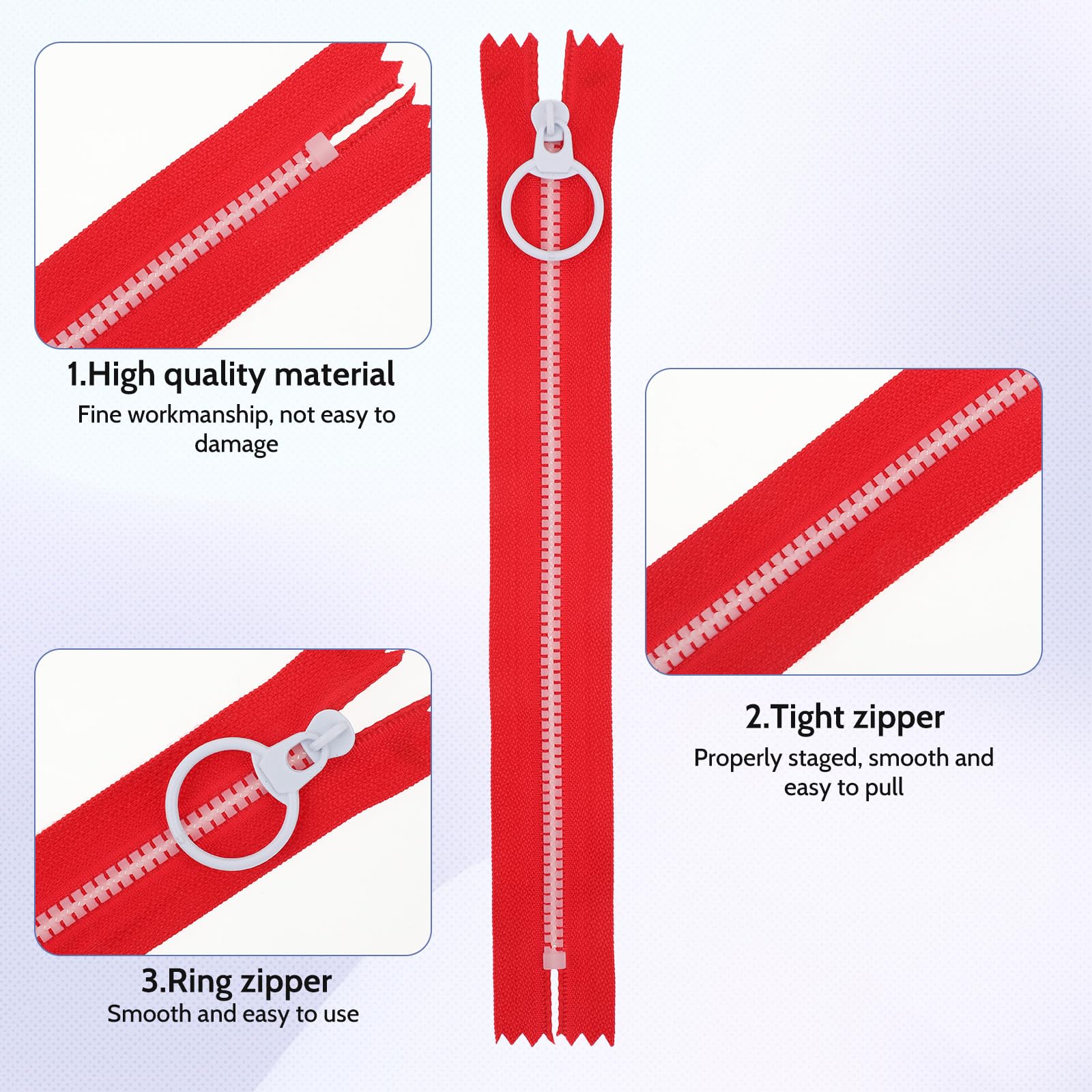 Bewudy 10 Stück Bunt Harz Reißverschlüsse, 10 Farben Nylon Reißverschluss Set Coil Reißverschluss mit Metall-Ring zum Nähen Basteln, 23 cm Kunstharz Nähreißverschlüsse für Nähbegeisterte DIY Kleidung