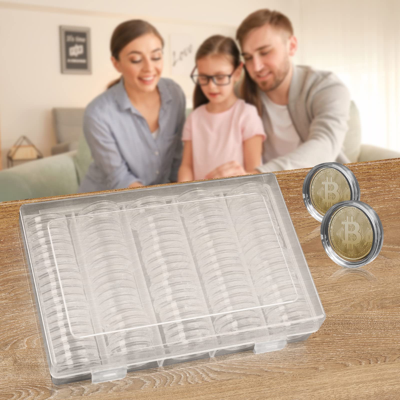 200 capsule da 26 mm per monete da 2 euro con scatola portaoggetti, in plastica trasparente, per monete speciali, pezzi da collezione